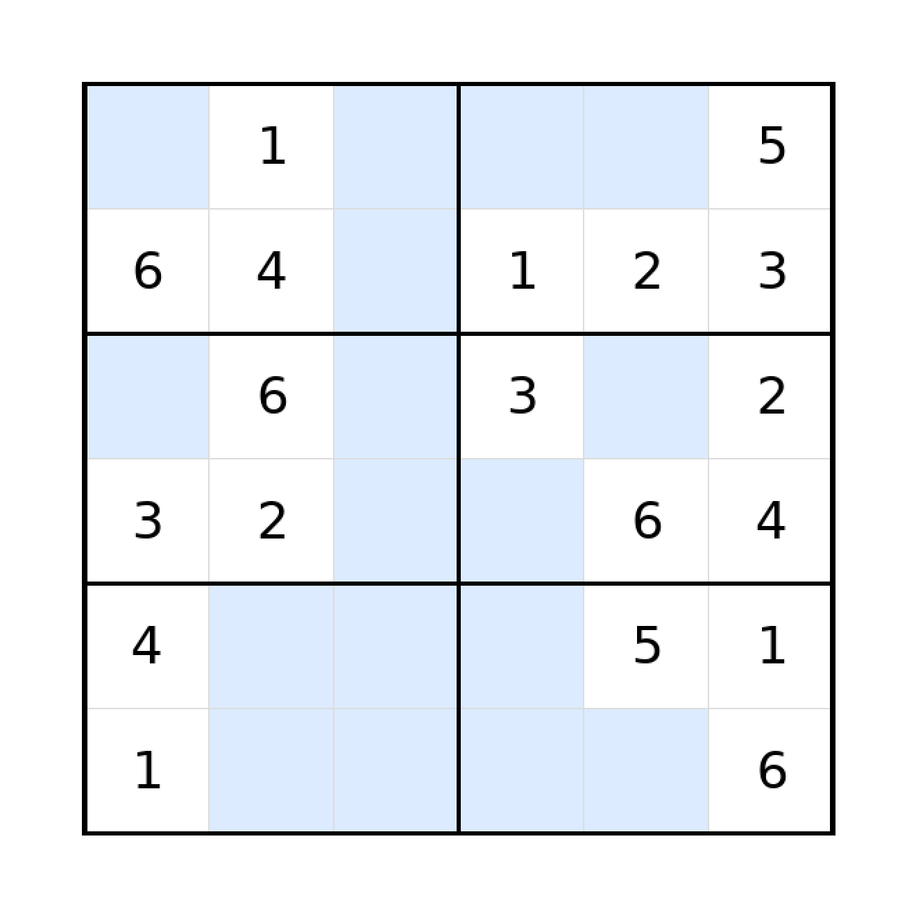 Sudoku-Rätsel Sudoku 6x6 (mittel) für Grundschule aus der Kategorie Sudoku - kostenlos ausdrucken
