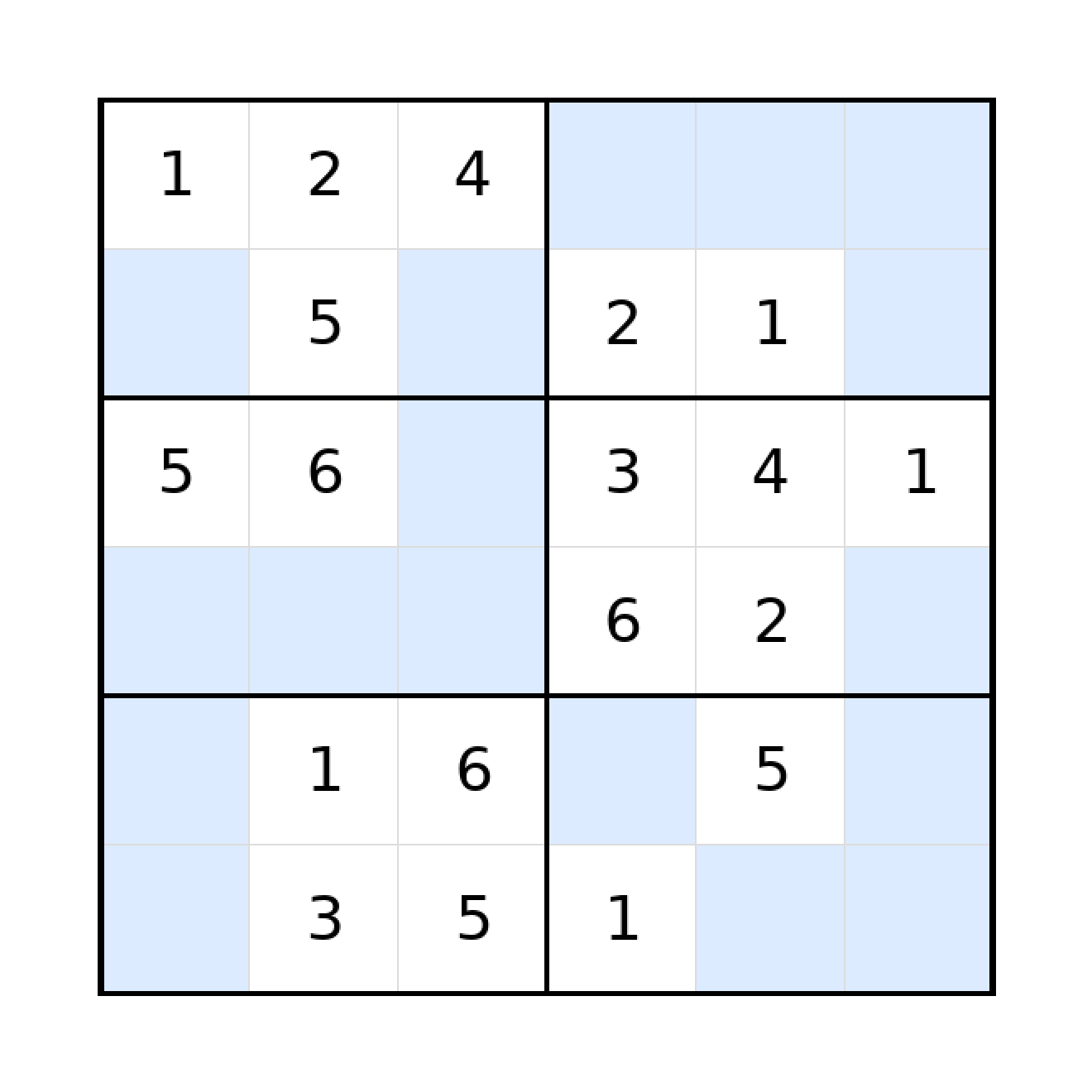 Sudoku-Rätsel Sudoku 6x6 (mittel) für Grundschule aus der Kategorie Sudoku - kostenlos ausdrucken