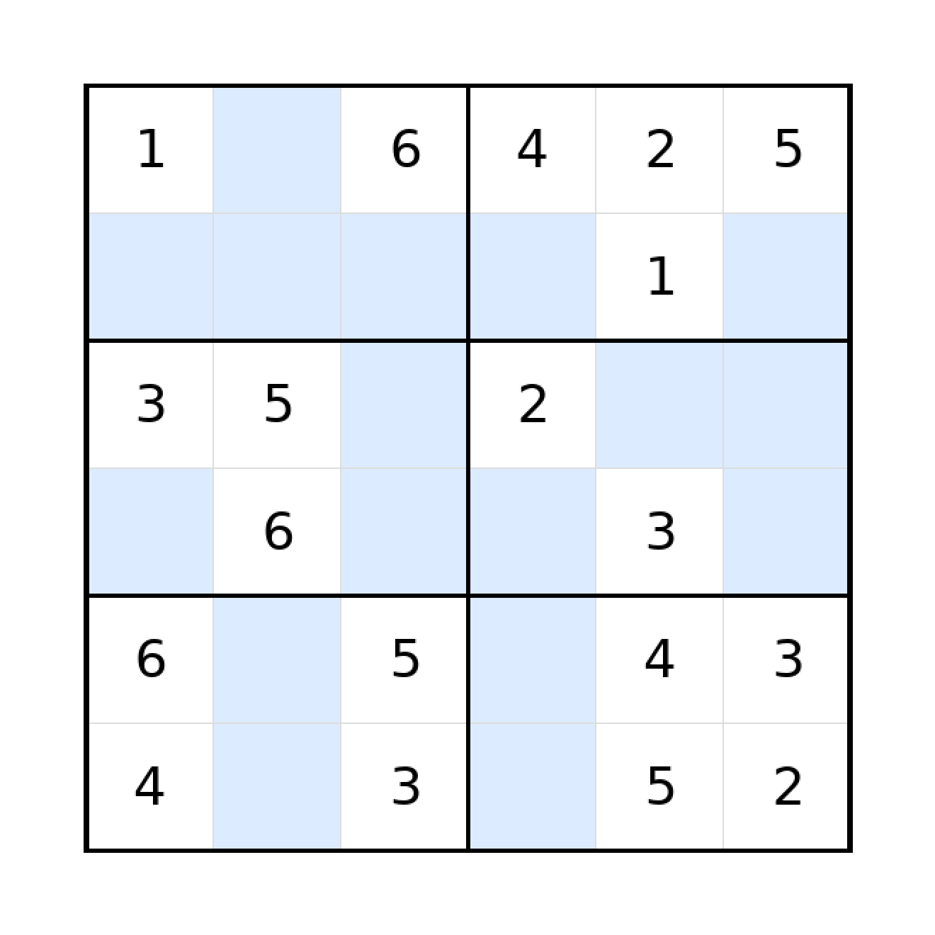 Sudoku-Rätsel Sudoku 6x6 (mittel) für Grundschule aus der Kategorie Sudoku - kostenlos ausdrucken