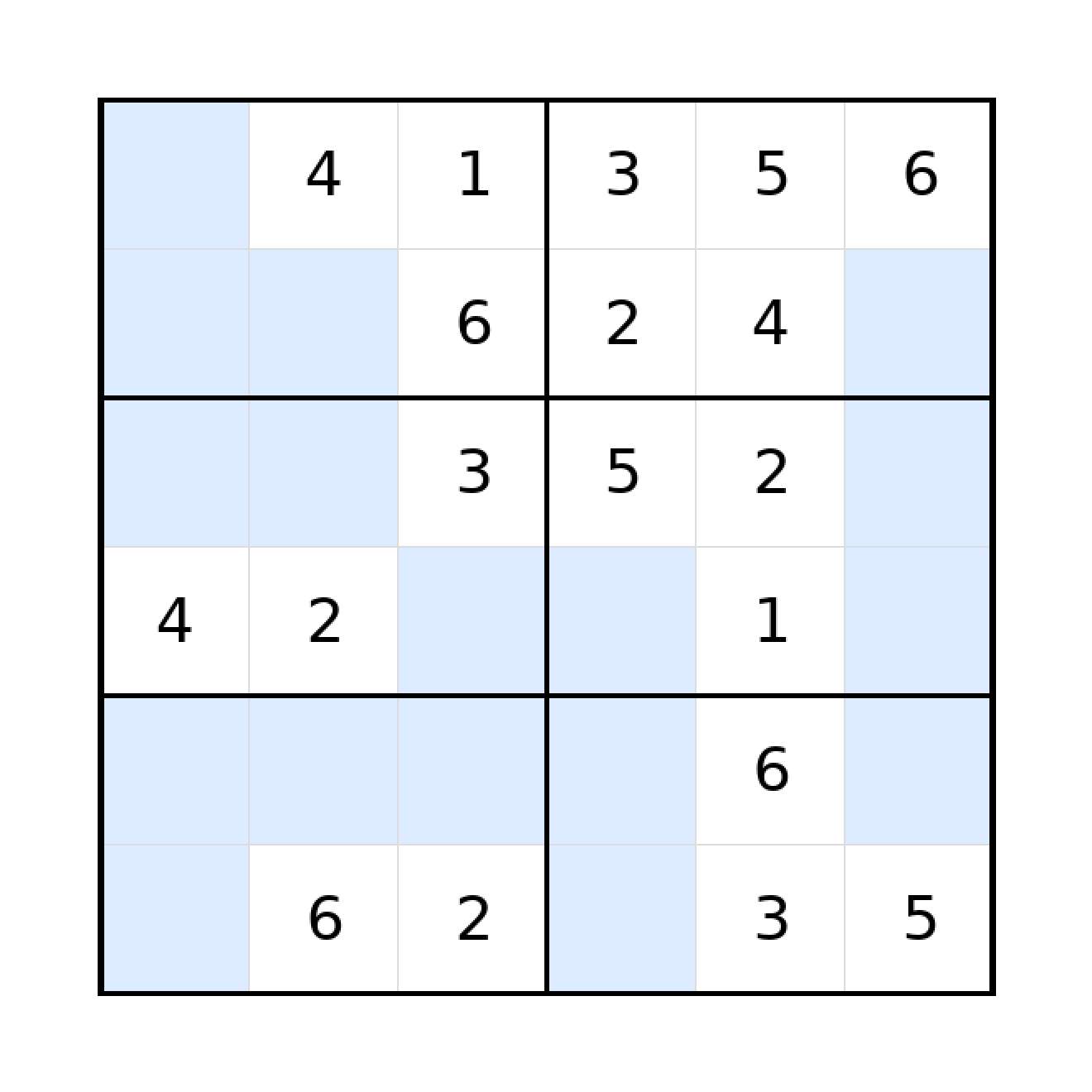 Sudoku-Rätsel Sudoku 6x6 (mittel) für Grundschule aus der Kategorie Sudoku - kostenlos ausdrucken
