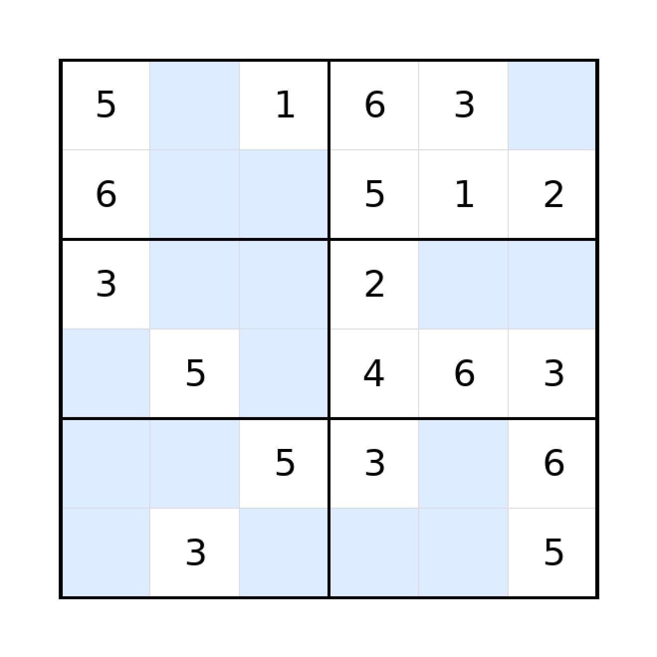 Sudoku-Rätsel Sudoku 6x6 (mittel) für Grundschule aus der Kategorie Sudoku - kostenlos ausdrucken
