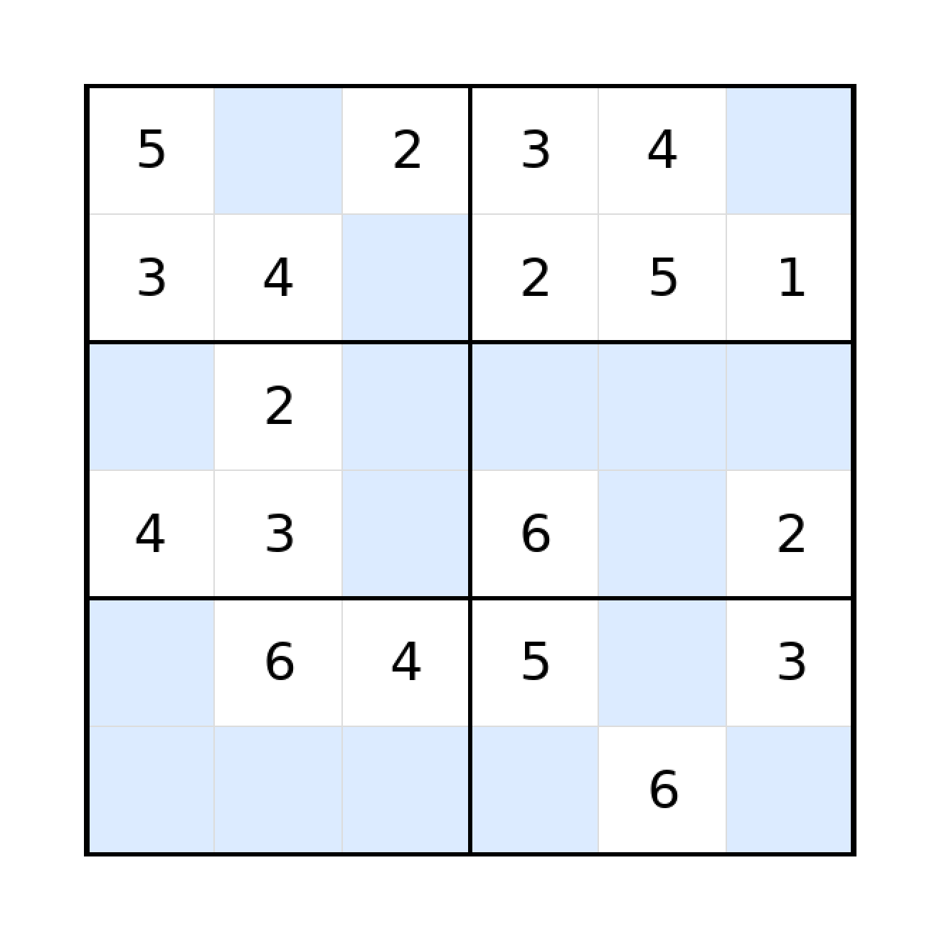 Sudoku-Rätsel Sudoku 6x6 (mittel) für Grundschule aus der Kategorie Sudoku - kostenlos ausdrucken