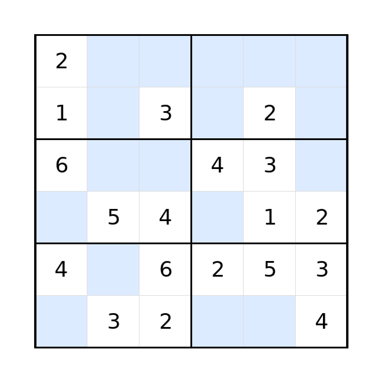 Sudoku-Rätsel Sudoku 6x6 (mittel) für Grundschule aus der Kategorie Sudoku - kostenlos ausdrucken