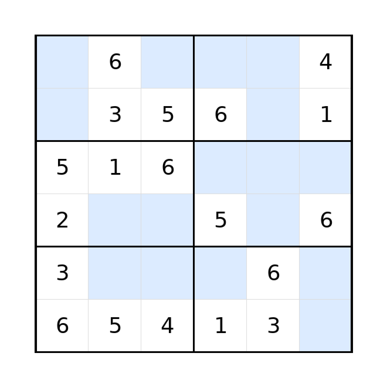Sudoku-Rätsel Sudoku 6x6 (mittel) für Grundschule aus der Kategorie Sudoku - kostenlos ausdrucken