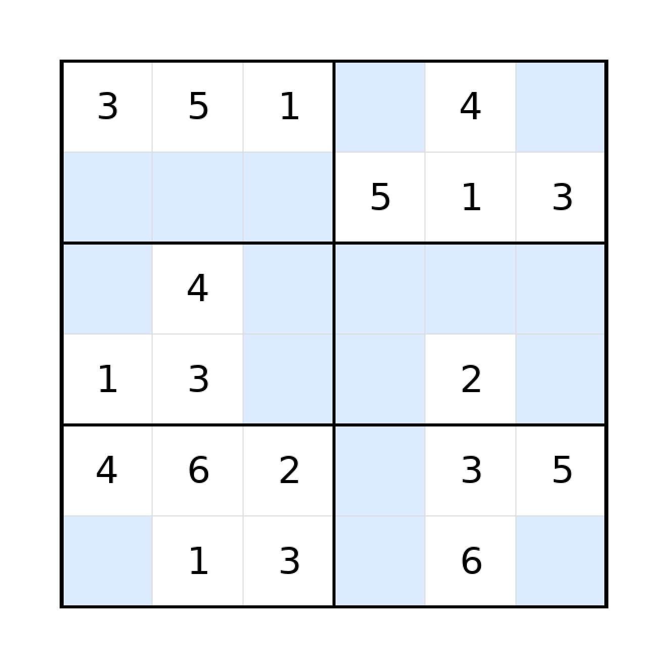 Sudoku-Rätsel Sudoku 6x6 (mittel) für Grundschule aus der Kategorie Sudoku - kostenlos ausdrucken
