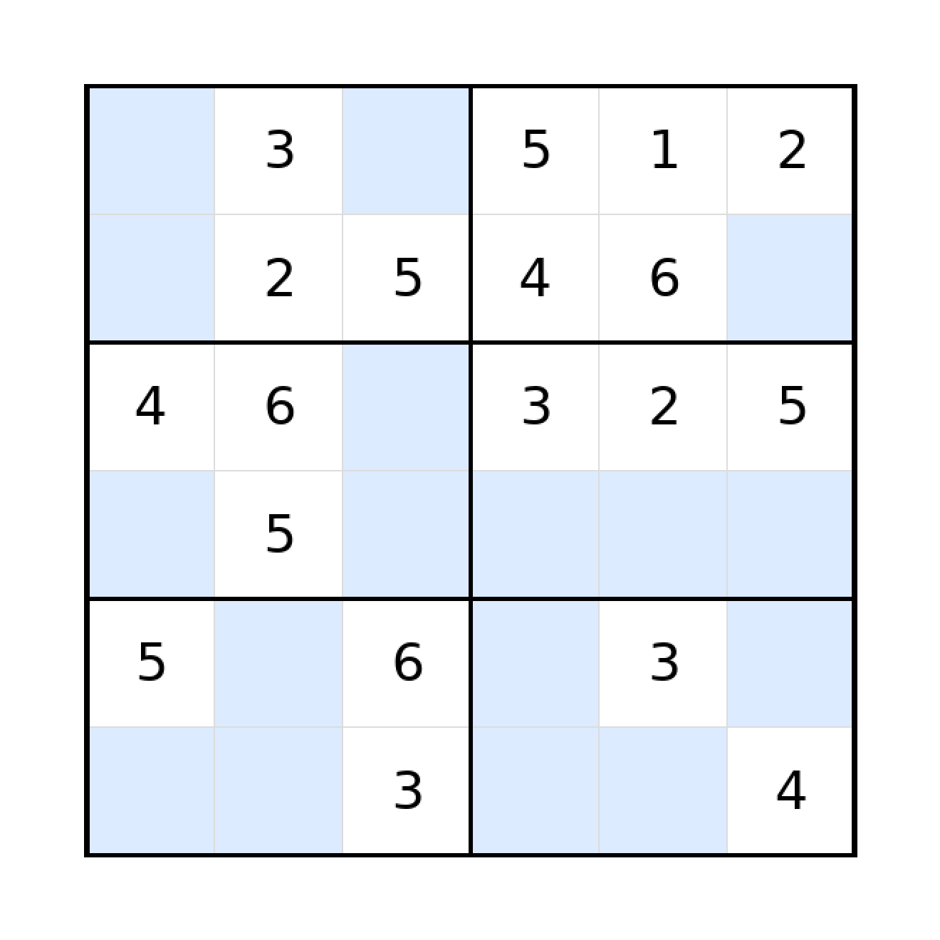 Sudoku-Rätsel Sudoku 6x6 (mittel) für Grundschule aus der Kategorie Sudoku - kostenlos ausdrucken