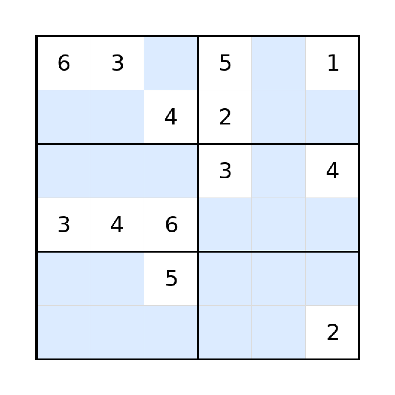 Sudoku-Rätsel Sudoku 6x6 (schwer) für Grundschule aus der Kategorie Sudoku - kostenlos ausdrucken