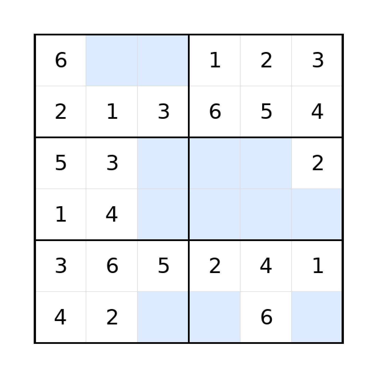 Sudoku-Rätsel Sudoku 6x6 (leicht) für Grundschule aus der Kategorie Sudoku - kostenlos ausdrucken
