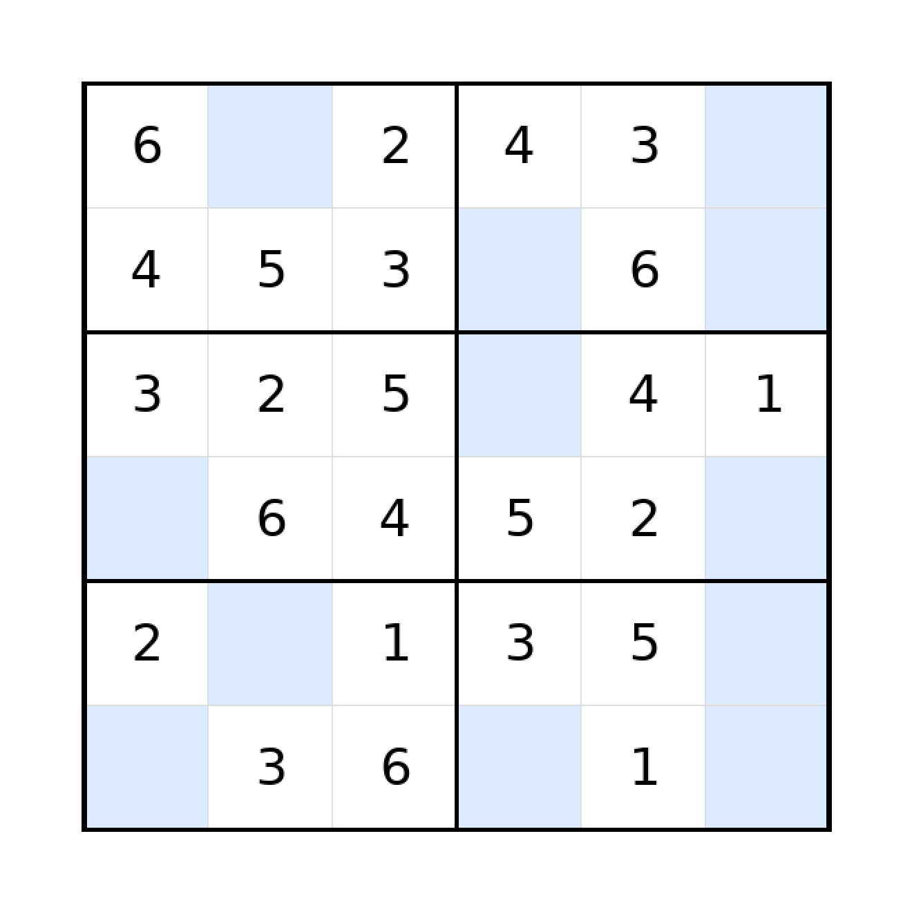 Sudoku-Rätsel Sudoku 6x6 (leicht) für Grundschule aus der Kategorie Sudoku - kostenlos ausdrucken