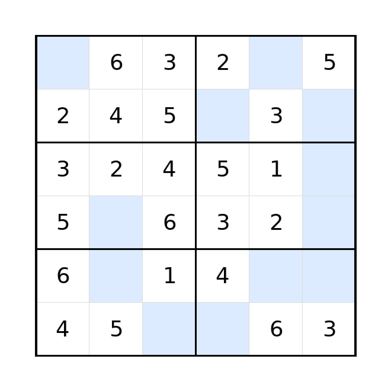 Sudoku-Rätsel Sudoku 6x6 (leicht) für Grundschule aus der Kategorie Sudoku - kostenlos ausdrucken