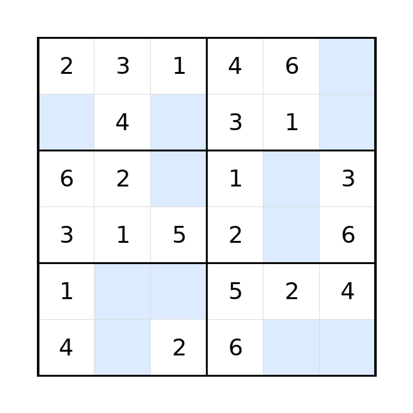 Sudoku-Rätsel Sudoku 6x6 (leicht) für Grundschule aus der Kategorie Sudoku - kostenlos ausdrucken
