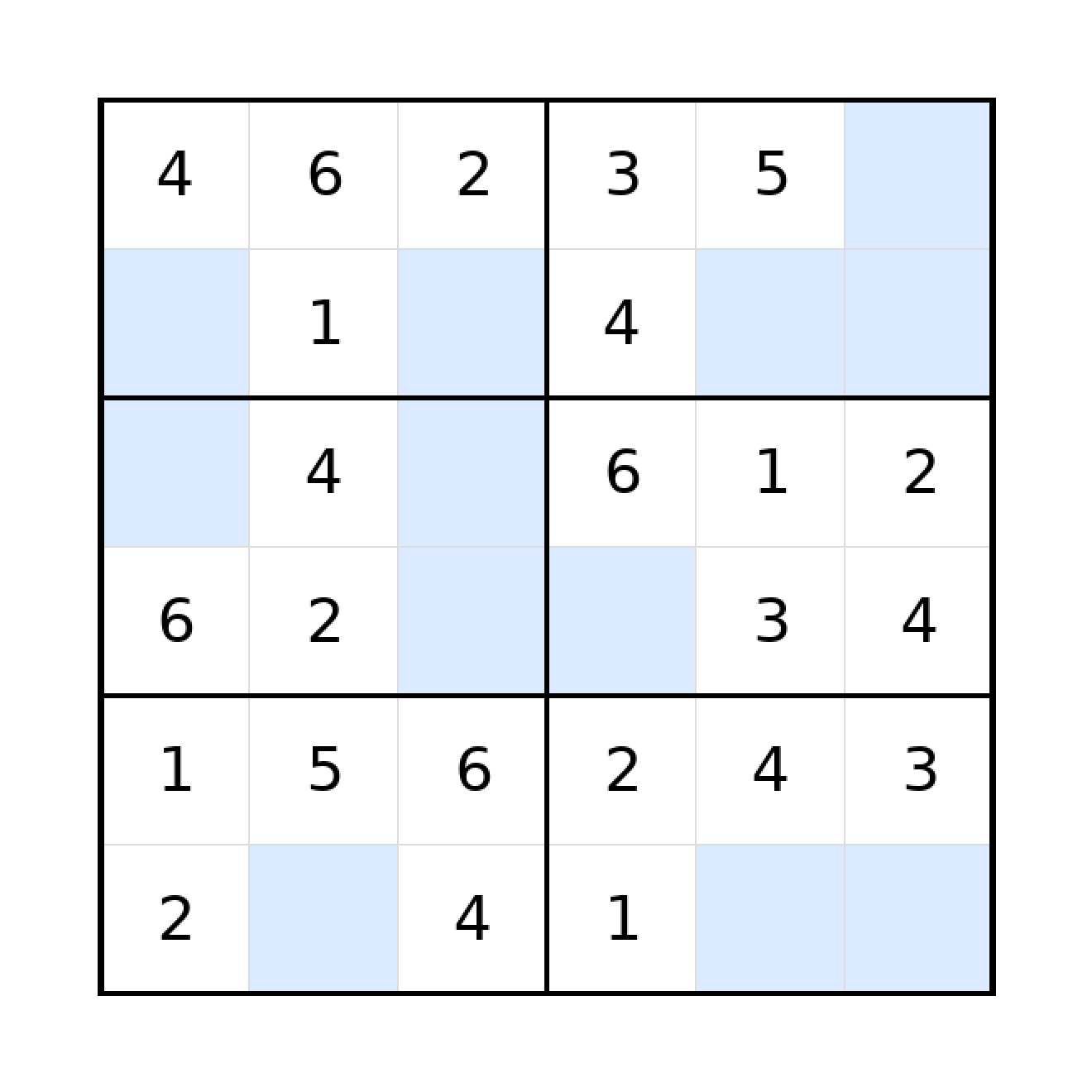 Sudoku-Rätsel Sudoku 6x6 (leicht) für Grundschule aus der Kategorie Sudoku - kostenlos ausdrucken