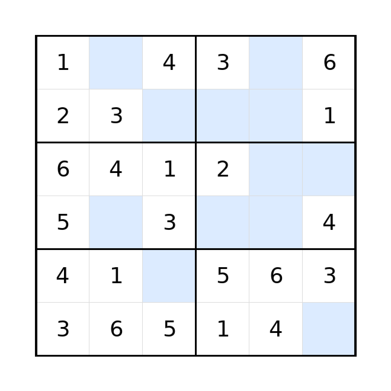Sudoku-Rätsel Sudoku 6x6 (leicht) für Grundschule aus der Kategorie Sudoku - kostenlos ausdrucken