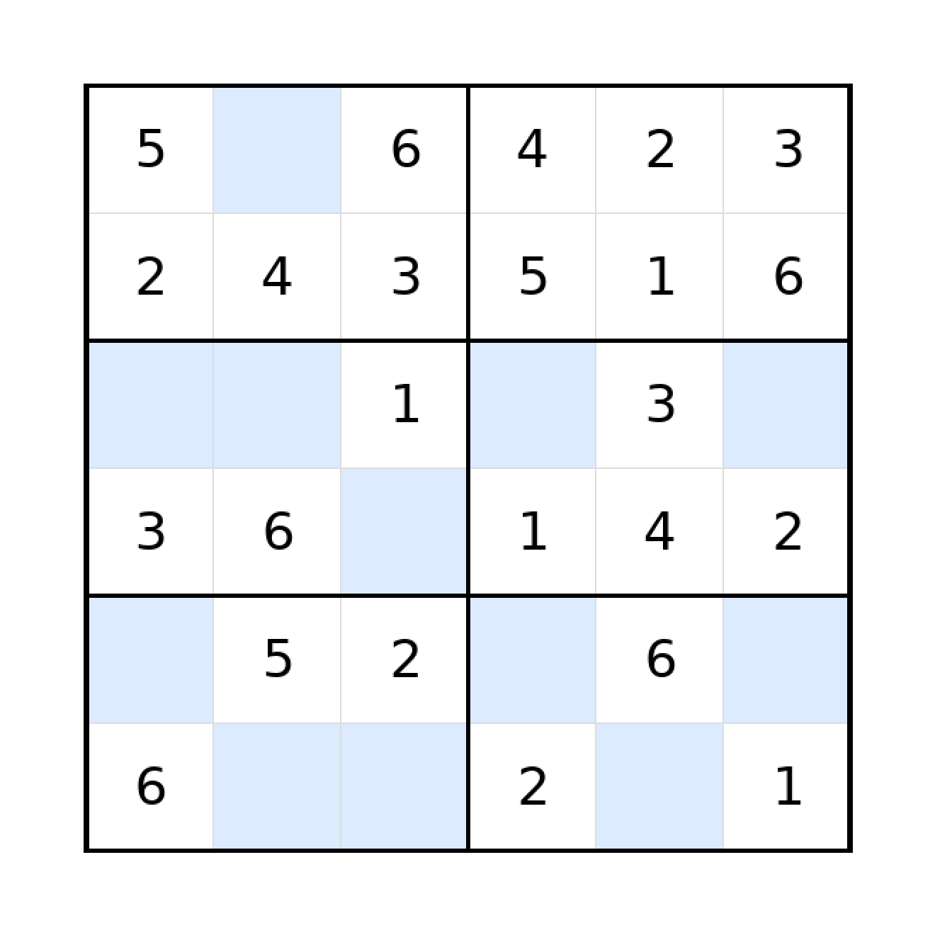 Sudoku-Rätsel Sudoku 6x6 (leicht) für Grundschule aus der Kategorie Sudoku - kostenlos ausdrucken
