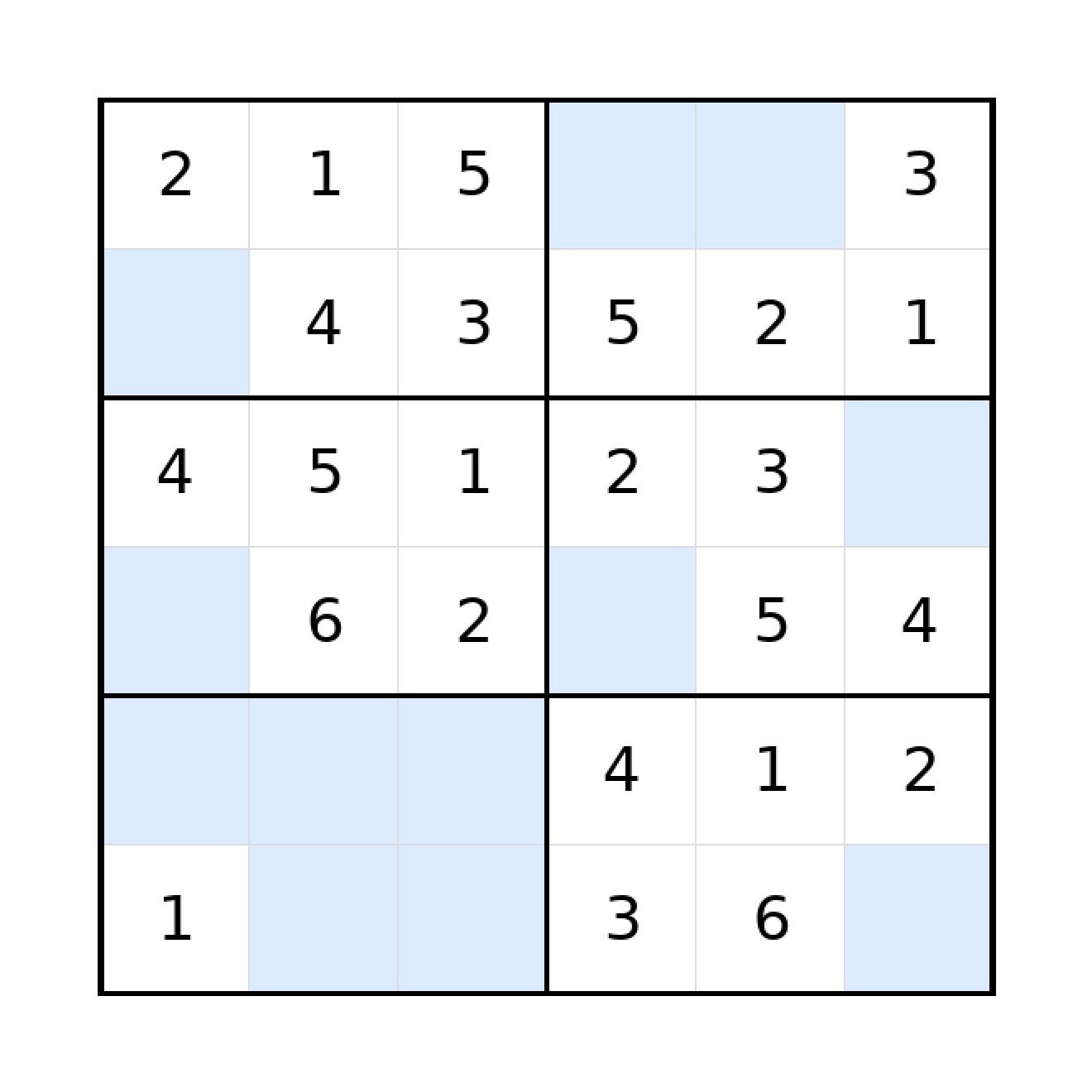 Sudoku-Rätsel Sudoku 6x6 (leicht) für Grundschule aus der Kategorie Sudoku - kostenlos ausdrucken