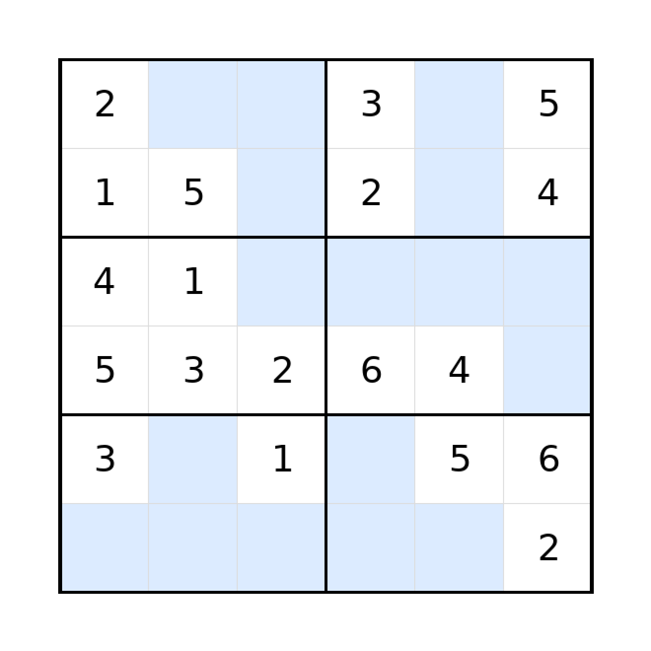 Sudoku-Rätsel Sudoku 6x6 (mittel) für Grundschule aus der Kategorie Sudoku - kostenlos ausdrucken