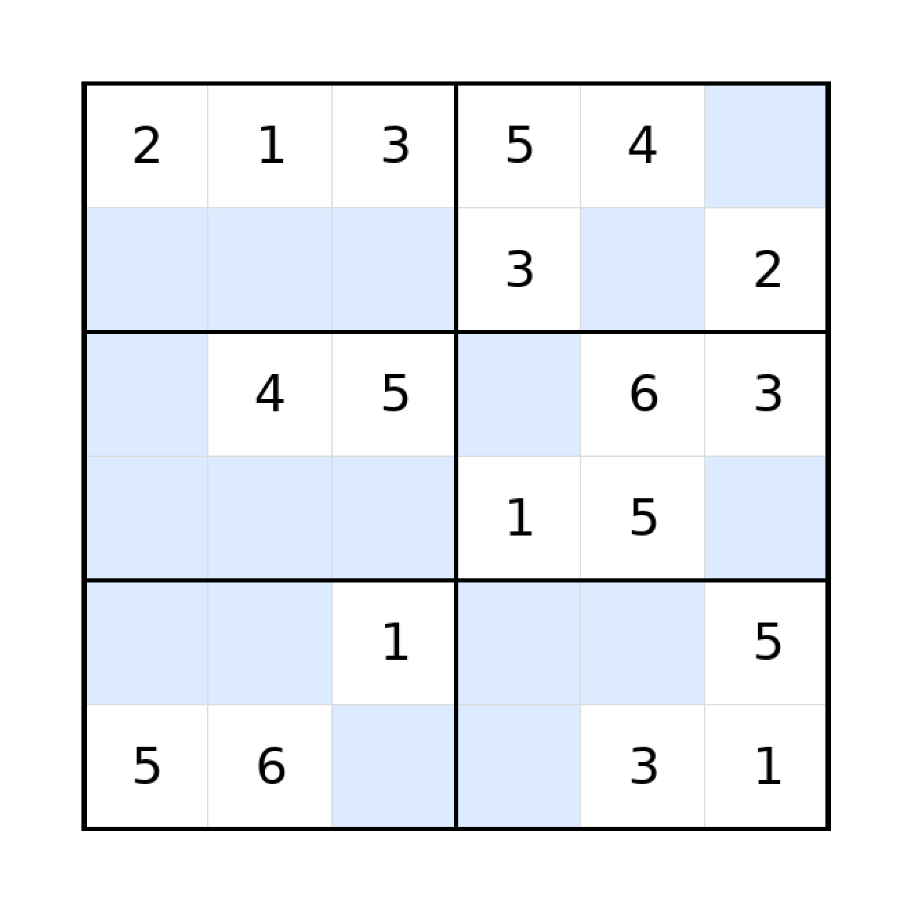 Sudoku-Rätsel Sudoku 6x6 (mittel) für Grundschule aus der Kategorie Sudoku - kostenlos ausdrucken