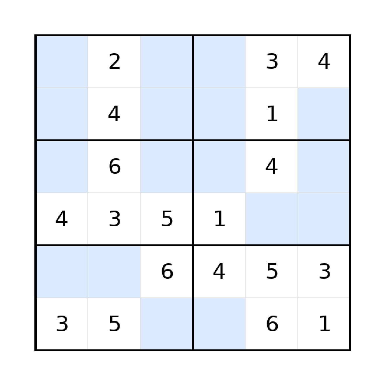 Sudoku-Rätsel Sudoku 6x6 (mittel) für Grundschule aus der Kategorie Sudoku - kostenlos ausdrucken