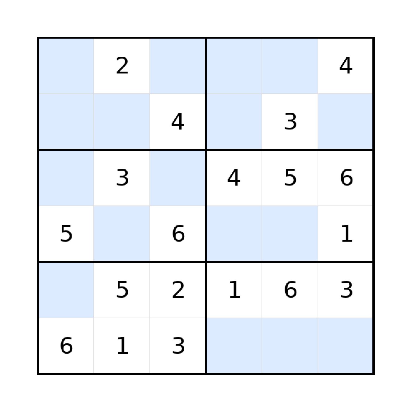 Sudoku-Rätsel Sudoku 6x6 (mittel) für Grundschule aus der Kategorie Sudoku - kostenlos ausdrucken