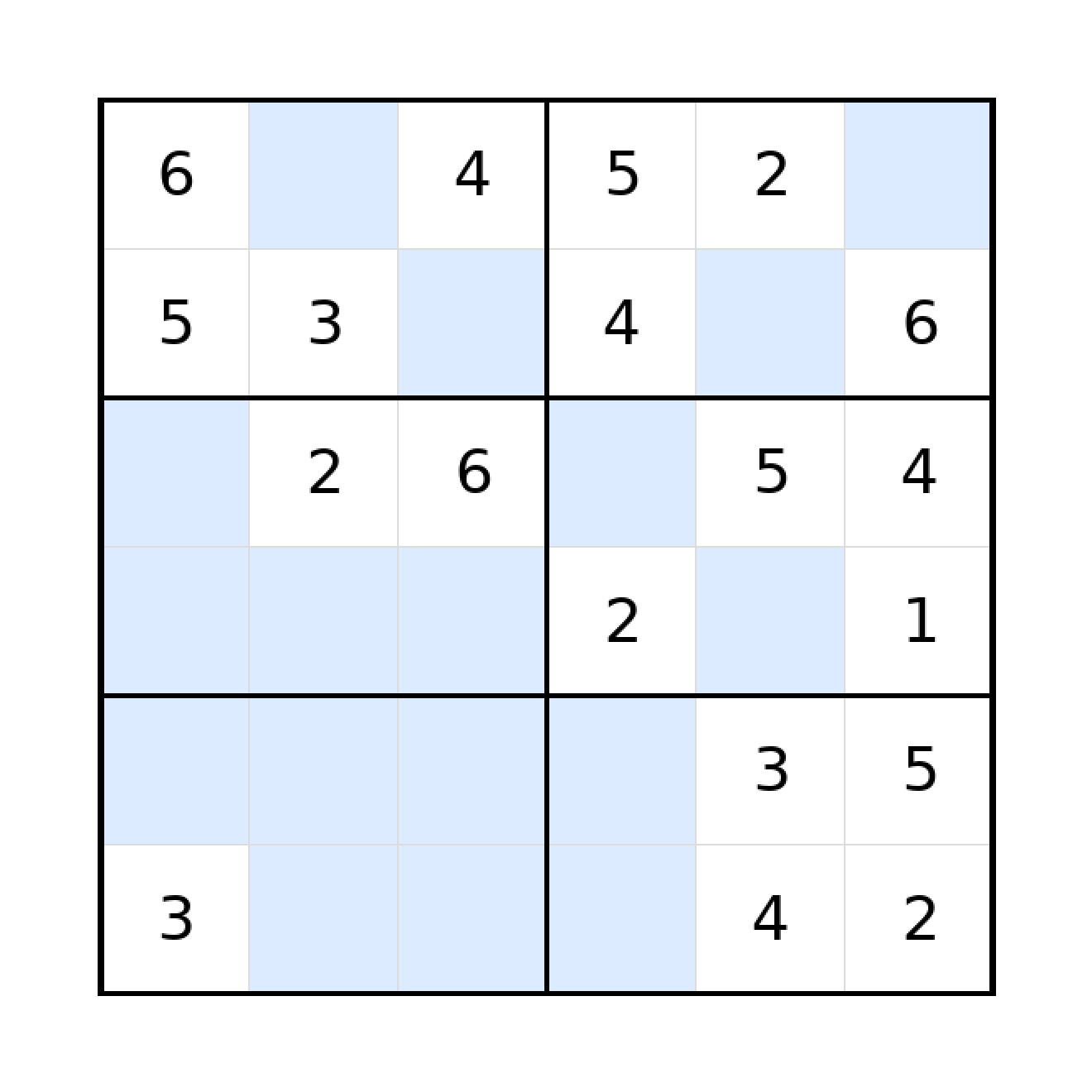 Sudoku-Rätsel Sudoku 6x6 (mittel) für Grundschule aus der Kategorie Sudoku - kostenlos ausdrucken
