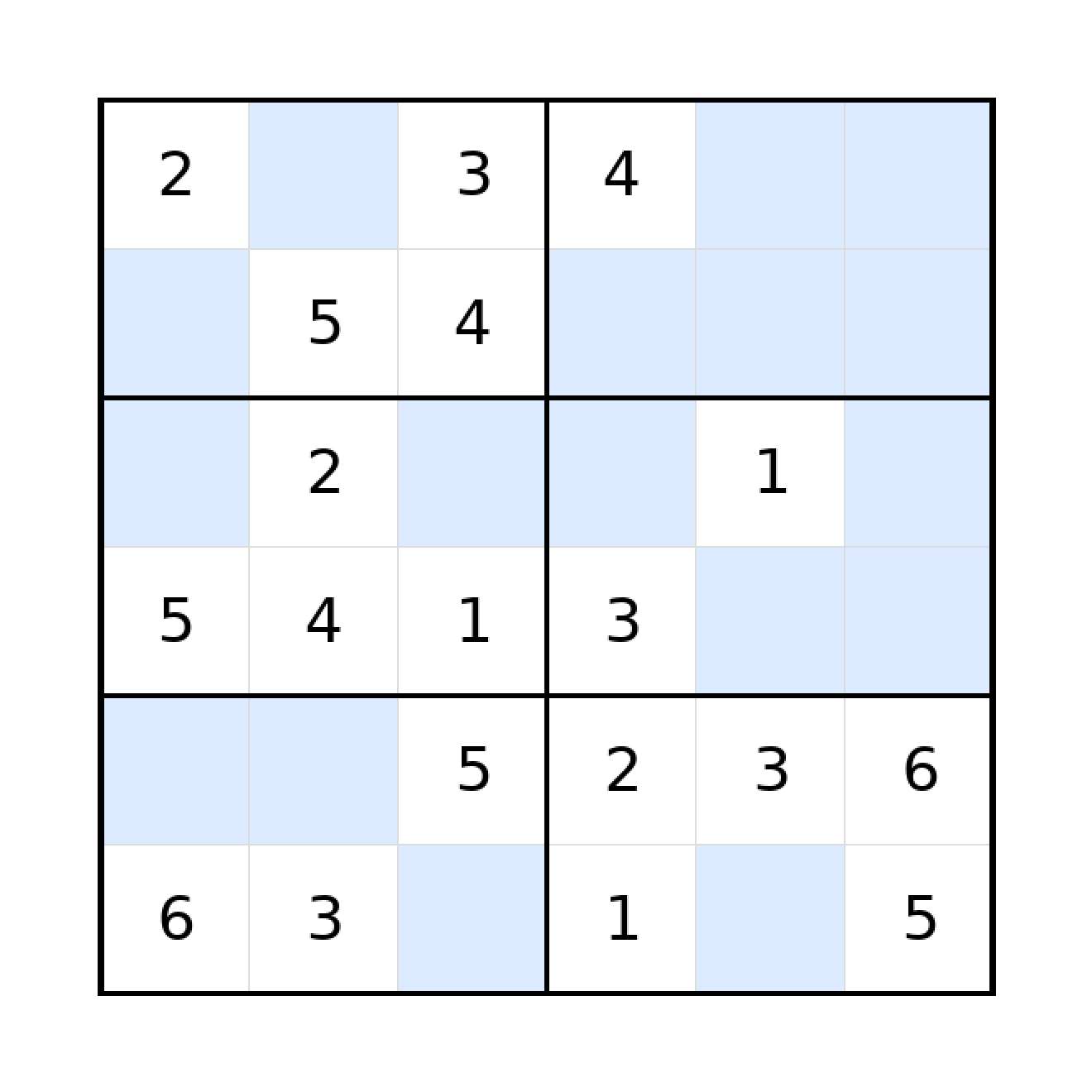 Sudoku-Rätsel Sudoku 6x6 (mittel) für Grundschule aus der Kategorie Sudoku - kostenlos ausdrucken