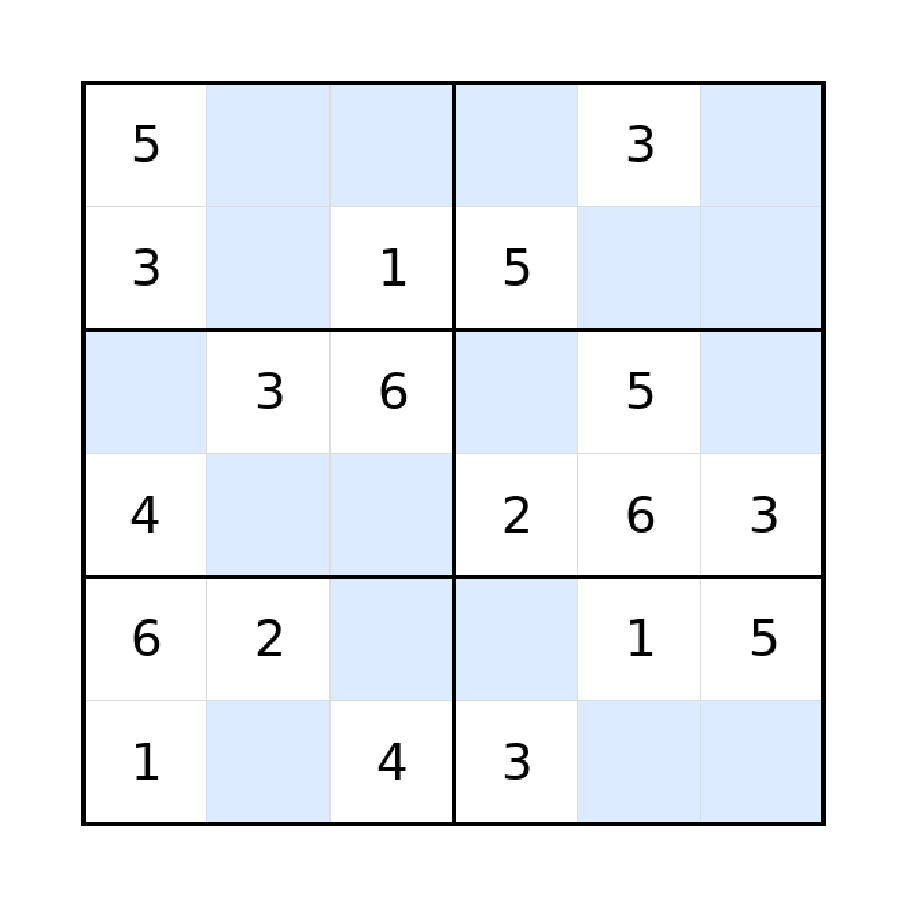 Sudoku-Rätsel Sudoku 6x6 (mittel) für Grundschule aus der Kategorie Sudoku - kostenlos ausdrucken