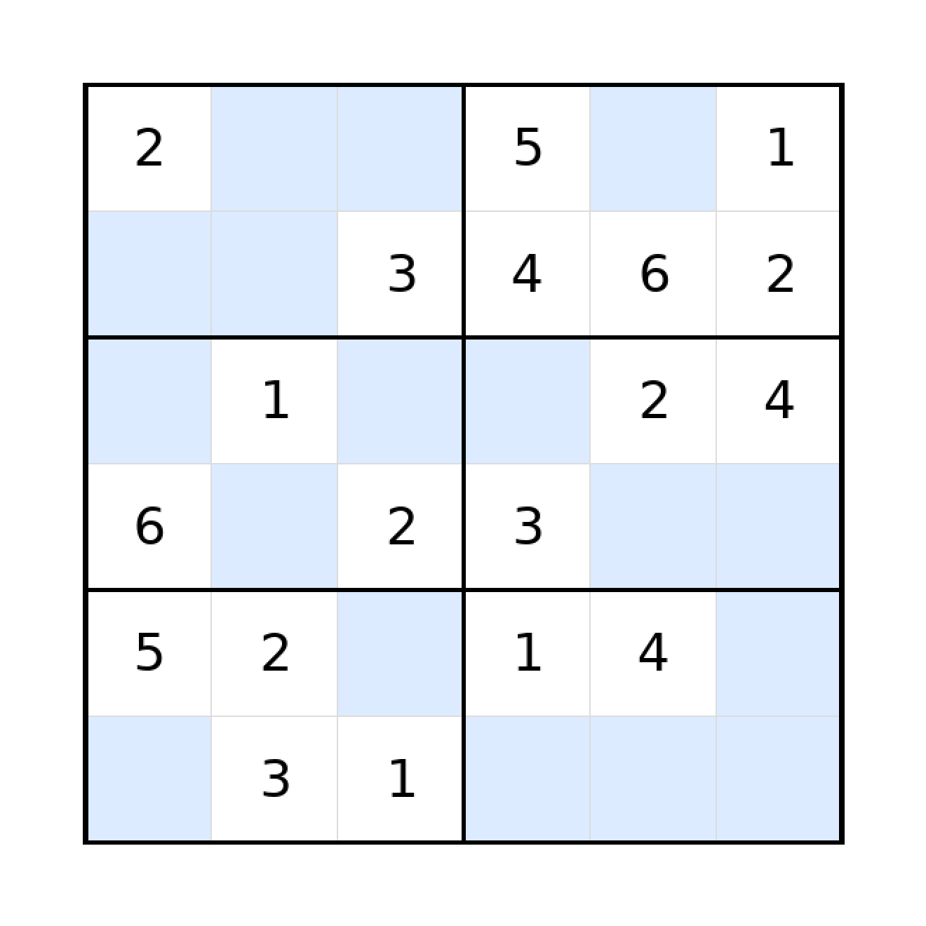 Sudoku-Rätsel Sudoku 6x6 (mittel) für Grundschule aus der Kategorie Sudoku - kostenlos ausdrucken