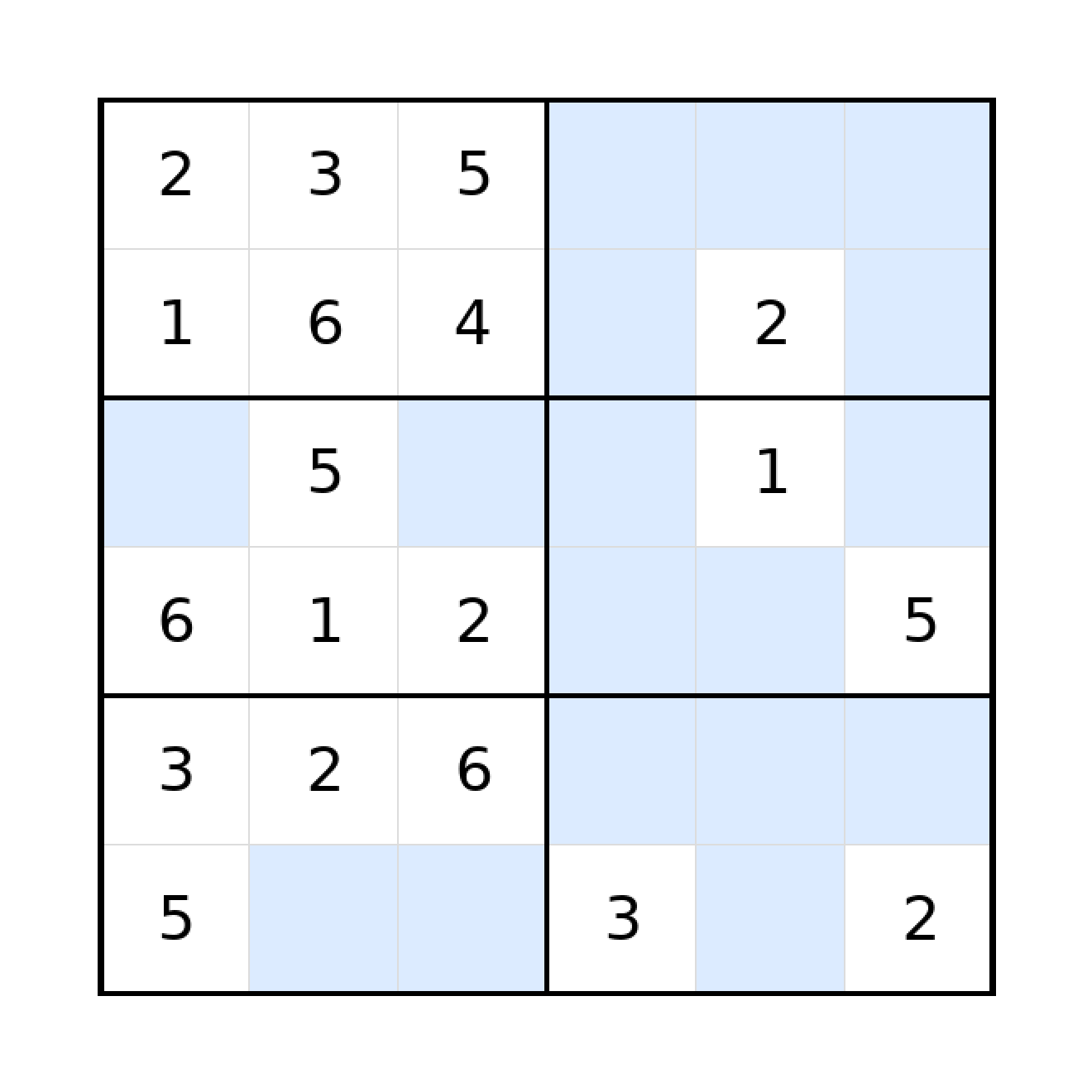 Sudoku-Rätsel Sudoku 6x6 (mittel) für Grundschule aus der Kategorie Sudoku - kostenlos ausdrucken