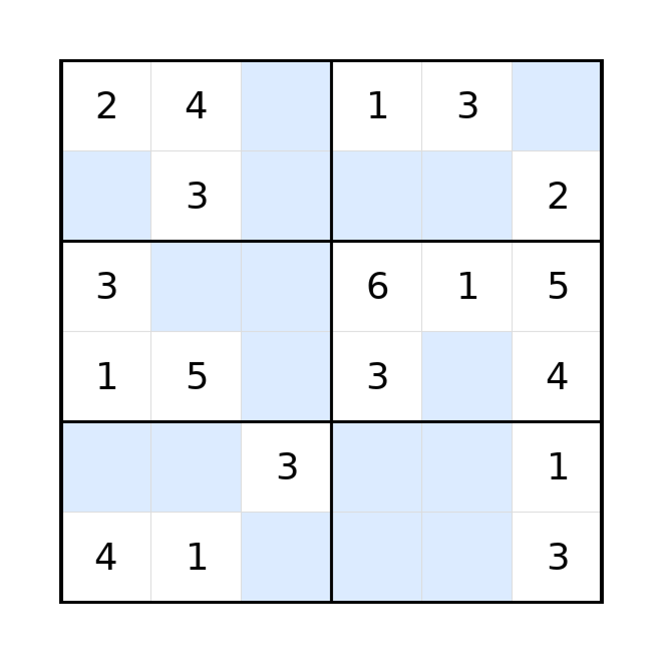 Sudoku-Rätsel Sudoku 6x6 (mittel) für Grundschule aus der Kategorie Sudoku - kostenlos ausdrucken