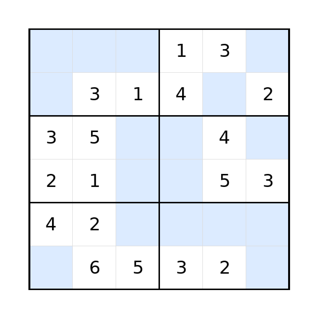 Sudoku-Rätsel Sudoku 6x6 (mittel) für Grundschule aus der Kategorie Sudoku - kostenlos ausdrucken