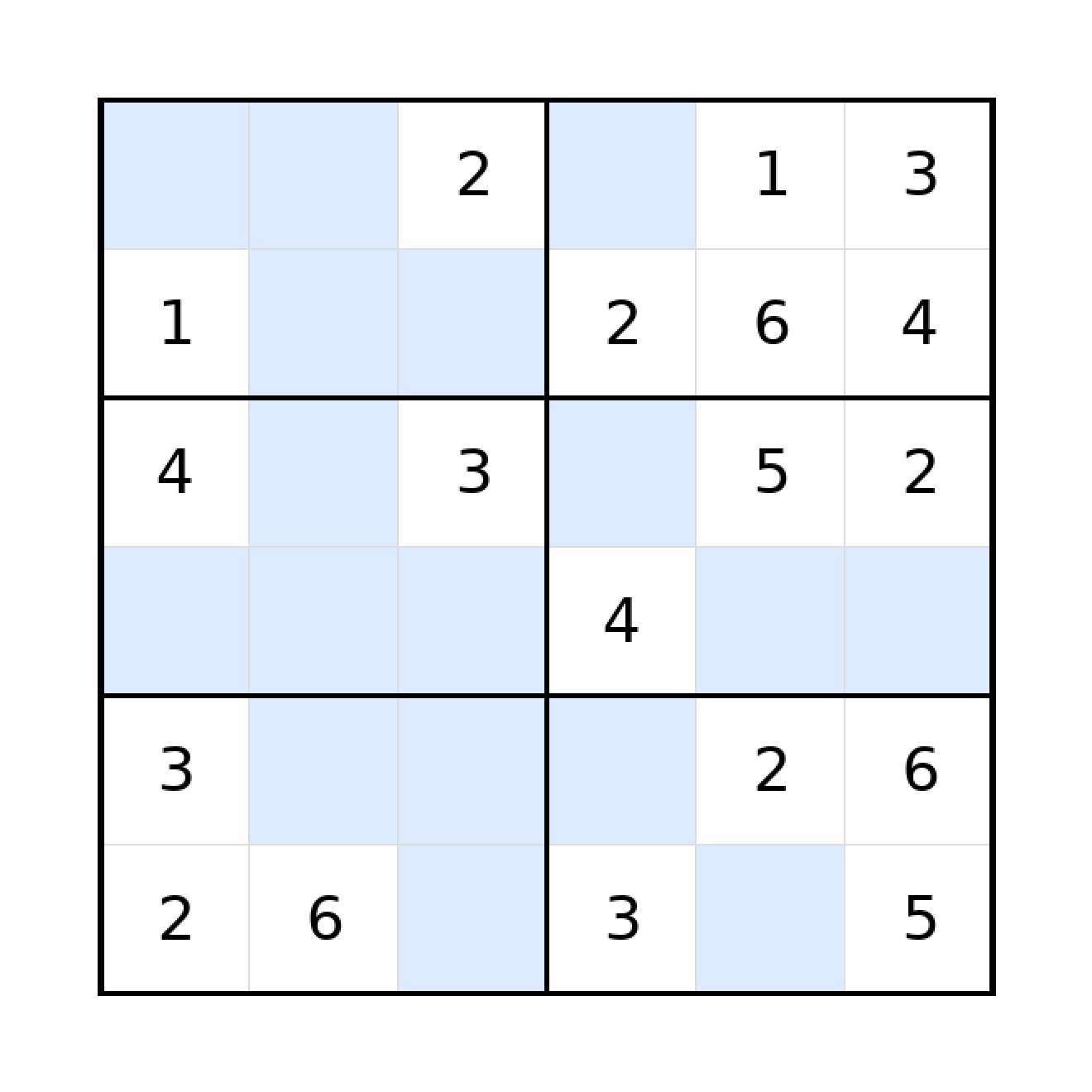 Sudoku-Rätsel Sudoku 6x6 (mittel) für Grundschule aus der Kategorie Sudoku - kostenlos ausdrucken