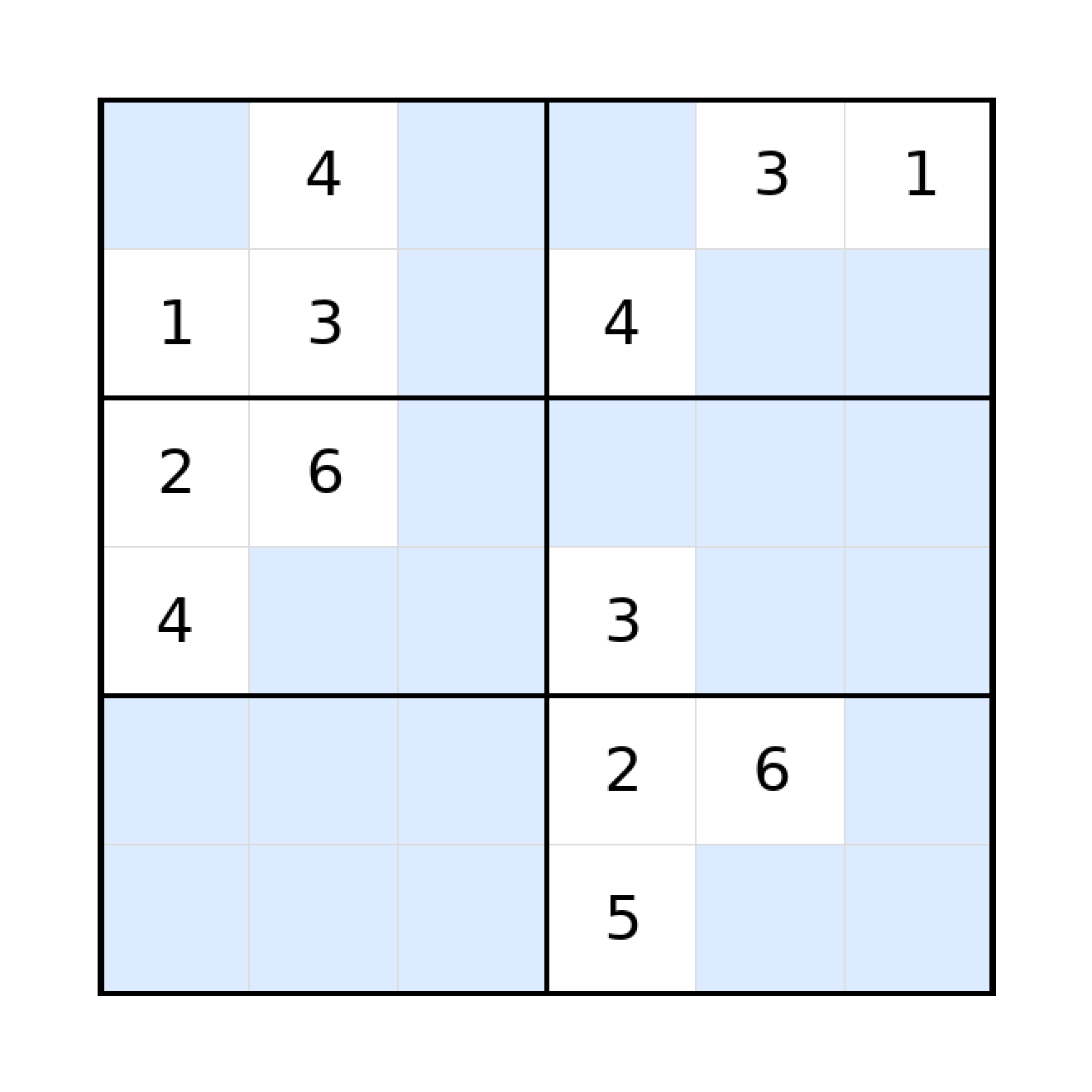 Sudoku-Rätsel Sudoku 6x6 (schwer) für Grundschule aus der Kategorie Sudoku - kostenlos ausdrucken