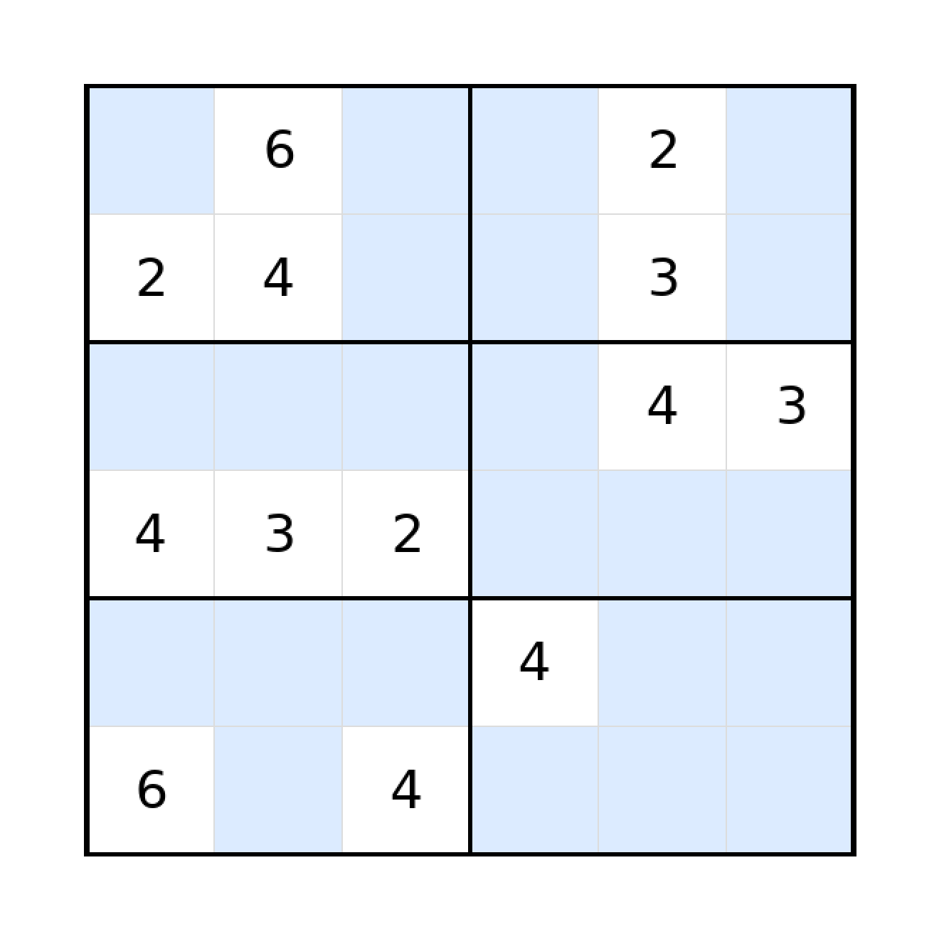 Sudoku-Rätsel Sudoku 6x6 (schwer) für Grundschule aus der Kategorie Sudoku - kostenlos ausdrucken