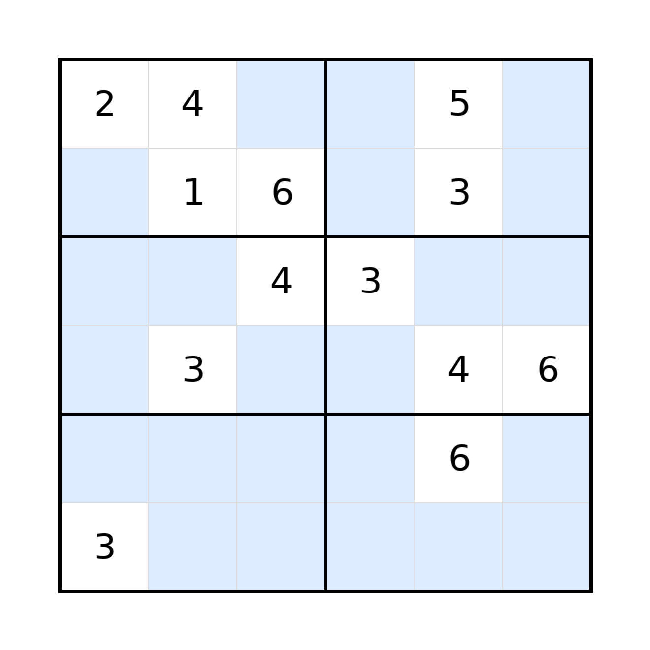 Sudoku-Rätsel Sudoku 6x6 (schwer) für Grundschule aus der Kategorie Sudoku - kostenlos ausdrucken