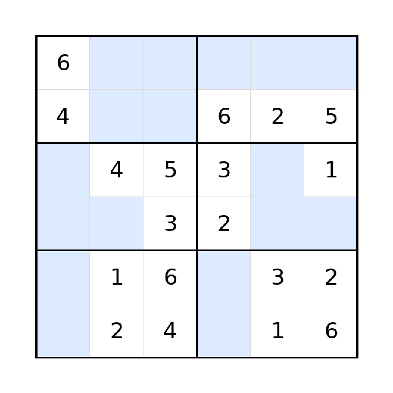 Sudoku-Rätsel Sudoku 6x6 (mittel) für Grundschule aus der Kategorie Sudoku - kostenlos ausdrucken