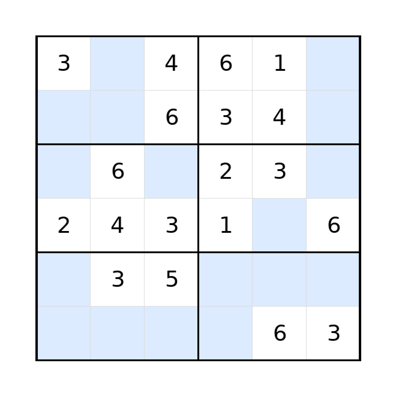 Sudoku-Rätsel Sudoku 6x6 (mittel) für Grundschule aus der Kategorie Sudoku - kostenlos ausdrucken