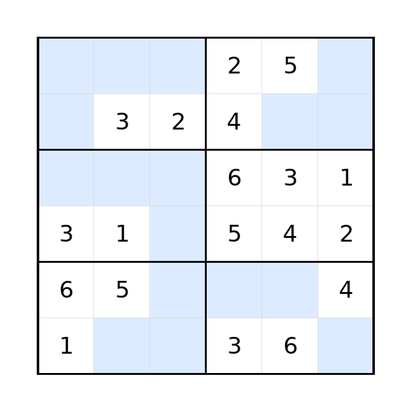 Sudoku-Rätsel Sudoku 6x6 (mittel) für Grundschule aus der Kategorie Sudoku - kostenlos ausdrucken