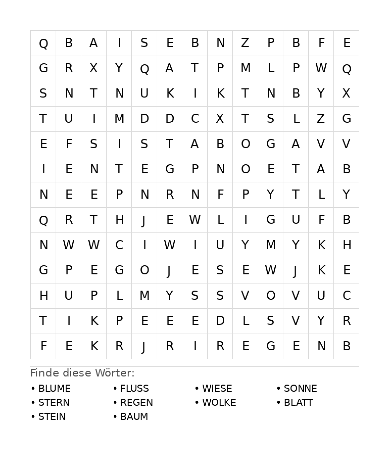 Wortsuchrätsel Wortsuchrätsel: Natur für Grundschule aus der Kategorie Wortsuchrätsel - kostenlos ausdrucken