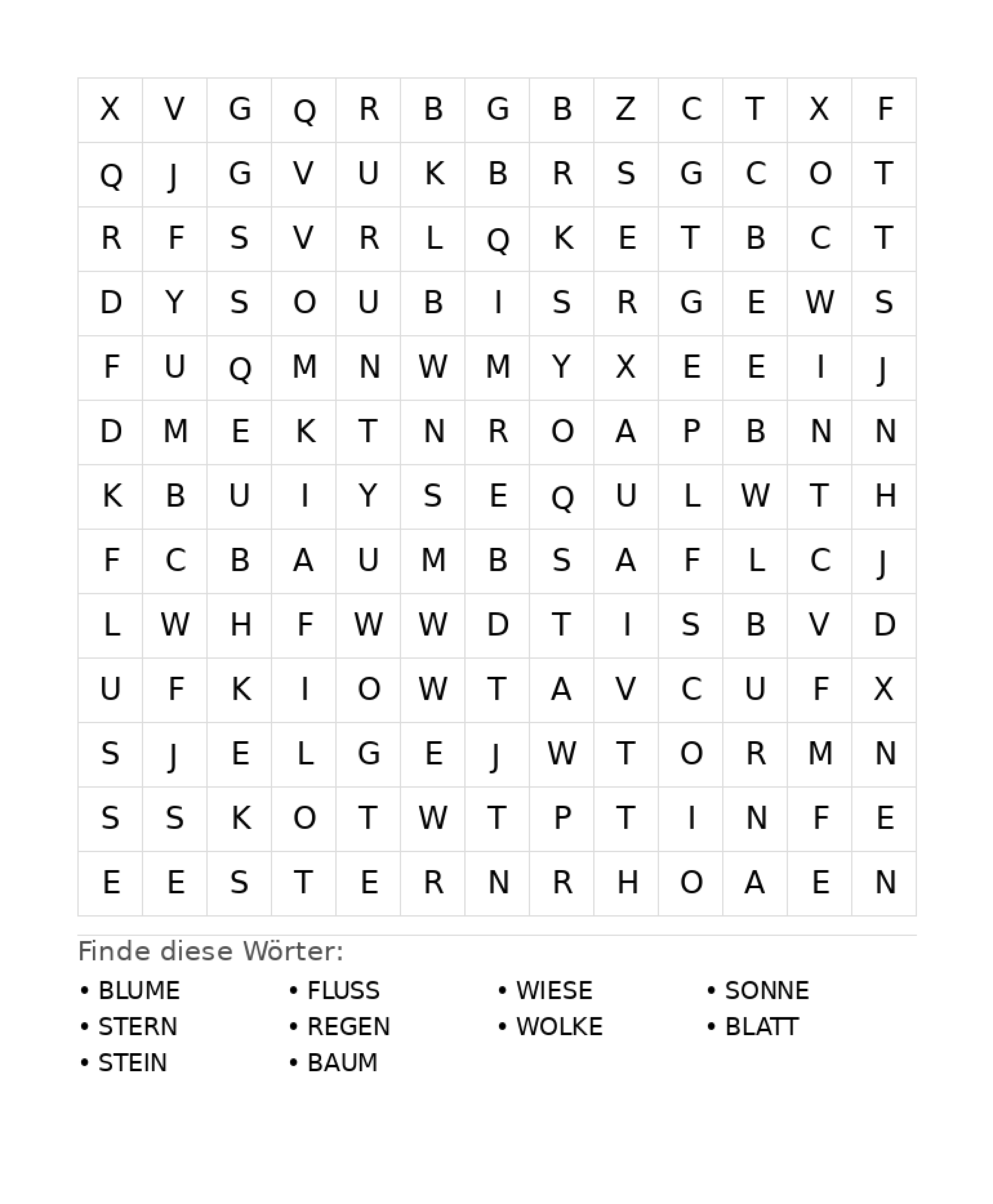 Wortsuchrätsel Wortsuchrätsel: Natur für Grundschule aus der Kategorie Wortsuchrätsel - kostenlos ausdrucken