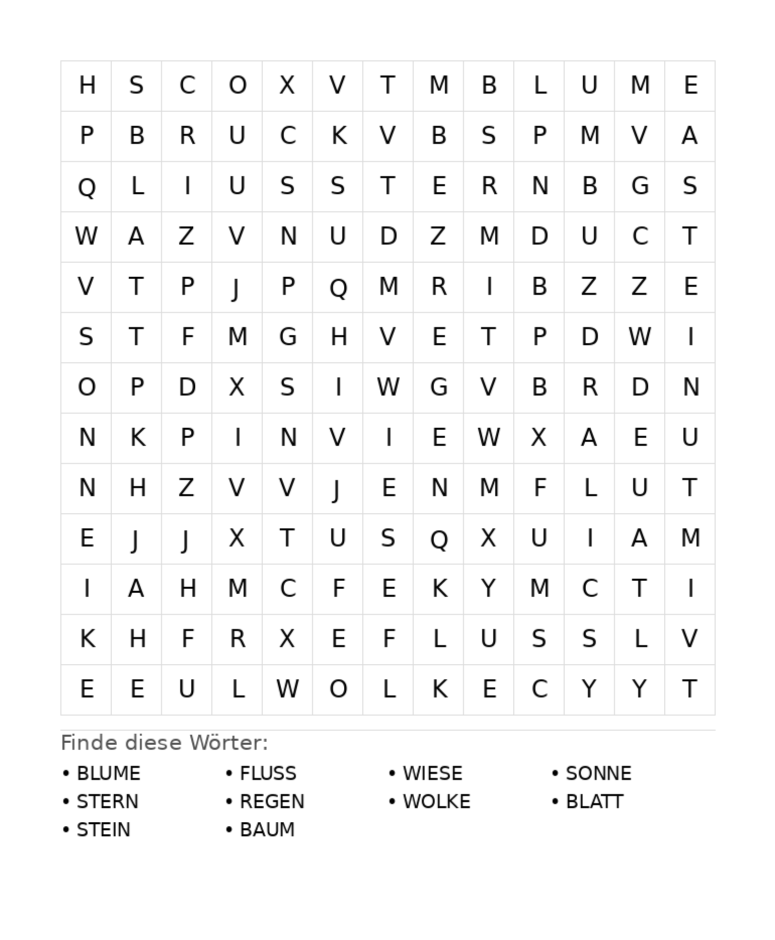 Wortsuchrätsel Wortsuchrätsel: Natur für Grundschule aus der Kategorie Wortsuchrätsel - kostenlos ausdrucken