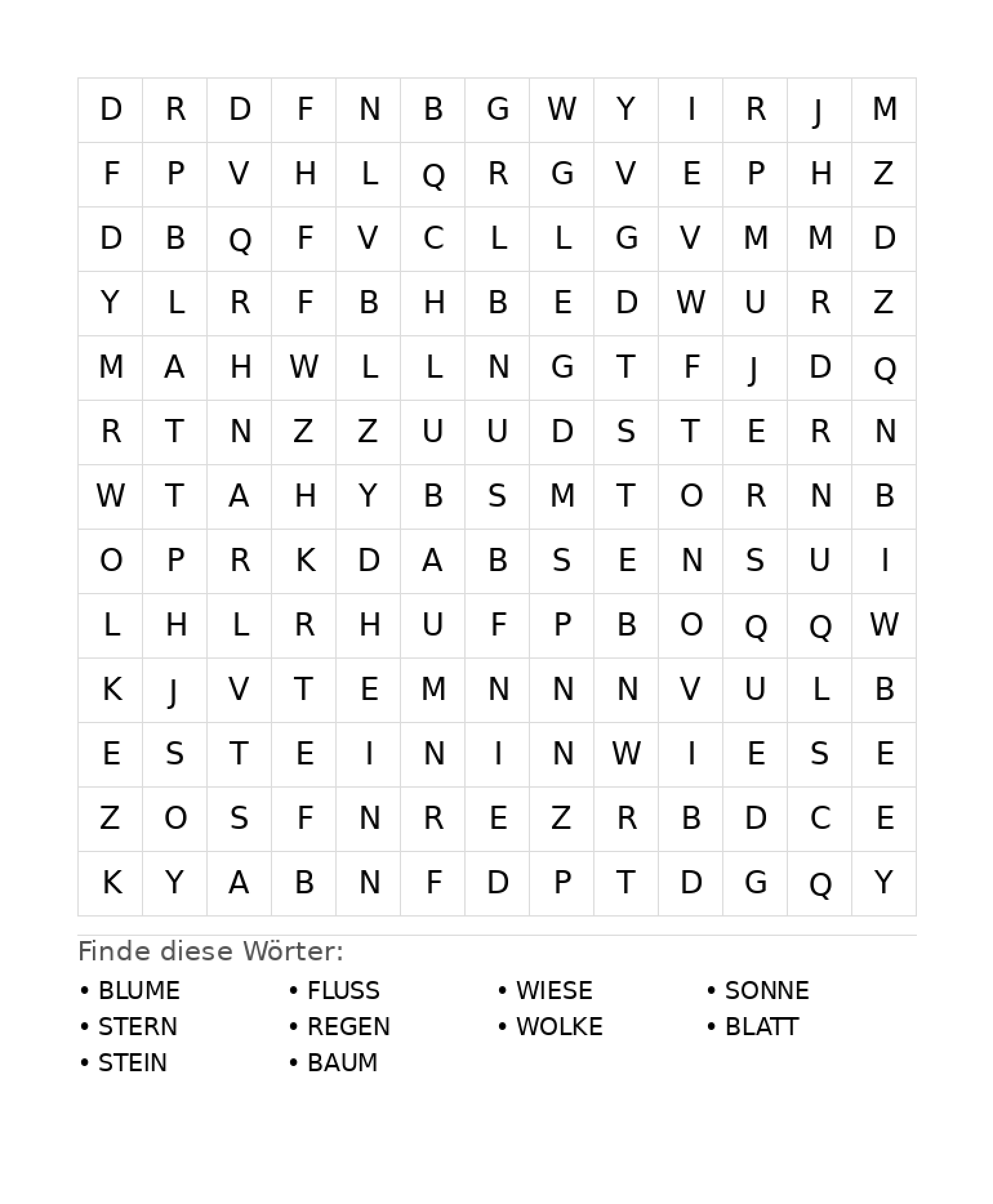 Wortsuchrätsel Wortsuchrätsel: Natur für Grundschule aus der Kategorie Wortsuchrätsel - kostenlos ausdrucken
