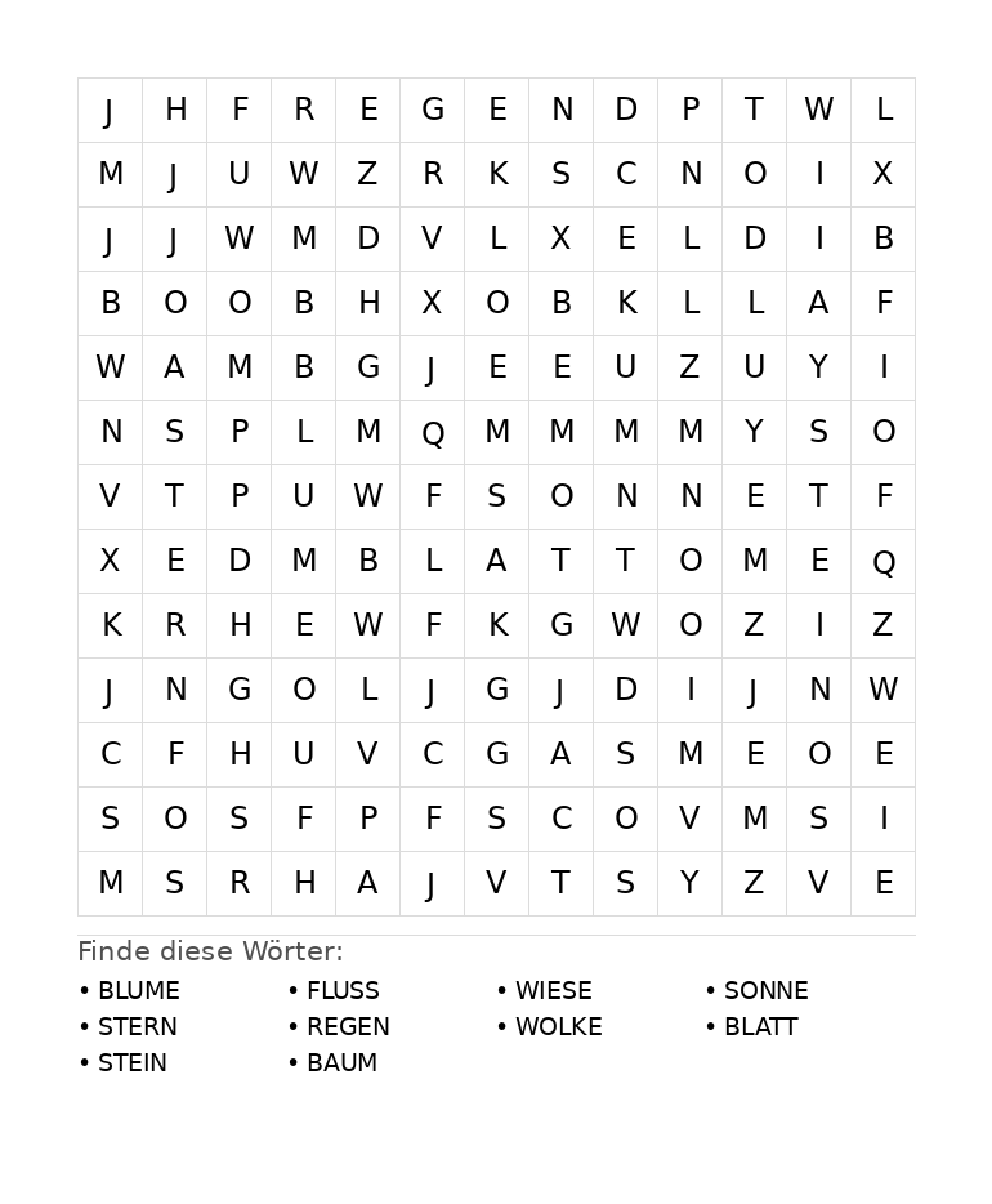 Wortsuchrätsel Wortsuchrätsel: Natur für Grundschule aus der Kategorie Wortsuchrätsel - kostenlos ausdrucken