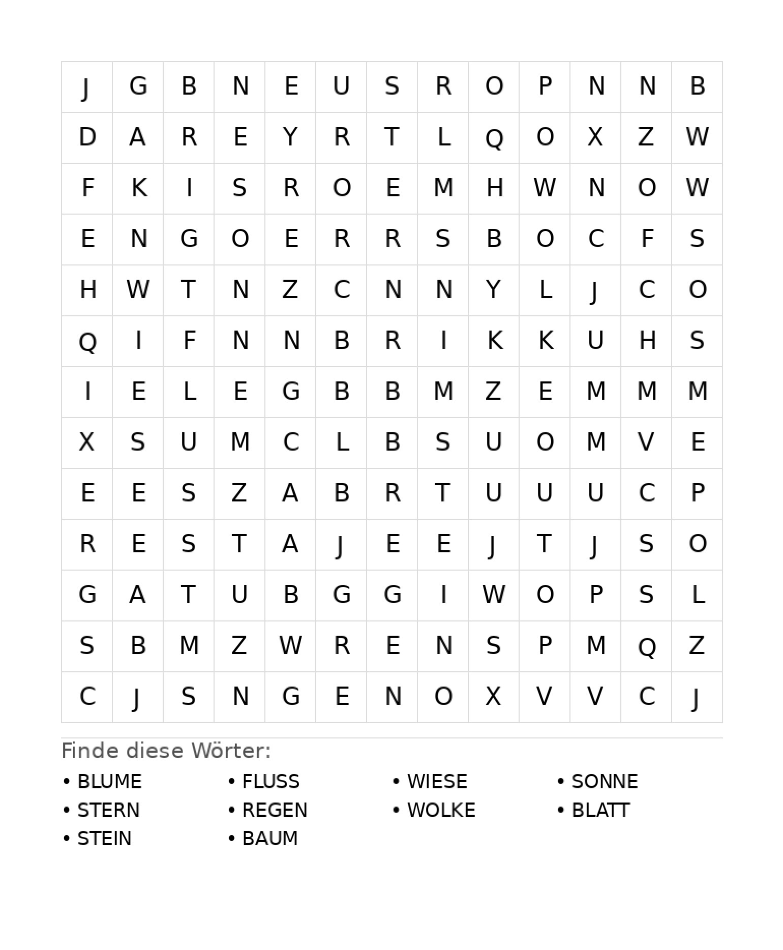 Wortsuchrätsel Wortsuchrätsel: Natur für Grundschule aus der Kategorie Wortsuchrätsel - kostenlos ausdrucken