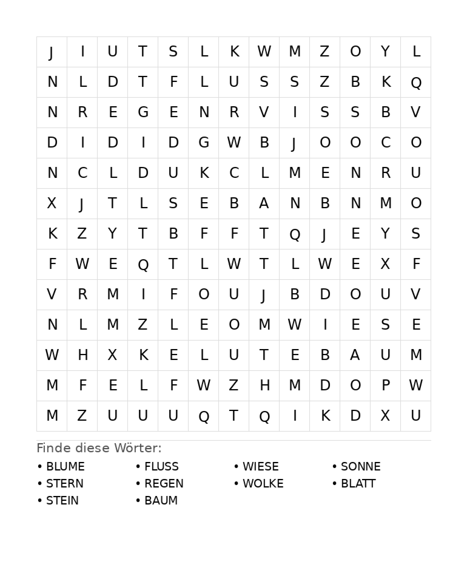 Wortsuchrätsel Wortsuchrätsel: Natur für Grundschule aus der Kategorie Wortsuchrätsel - kostenlos ausdrucken