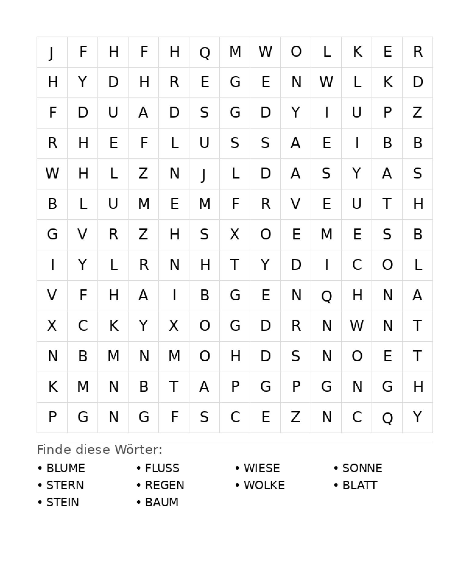 Wortsuchrätsel Wortsuchrätsel: Natur für Grundschule aus der Kategorie Wortsuchrätsel - kostenlos ausdrucken