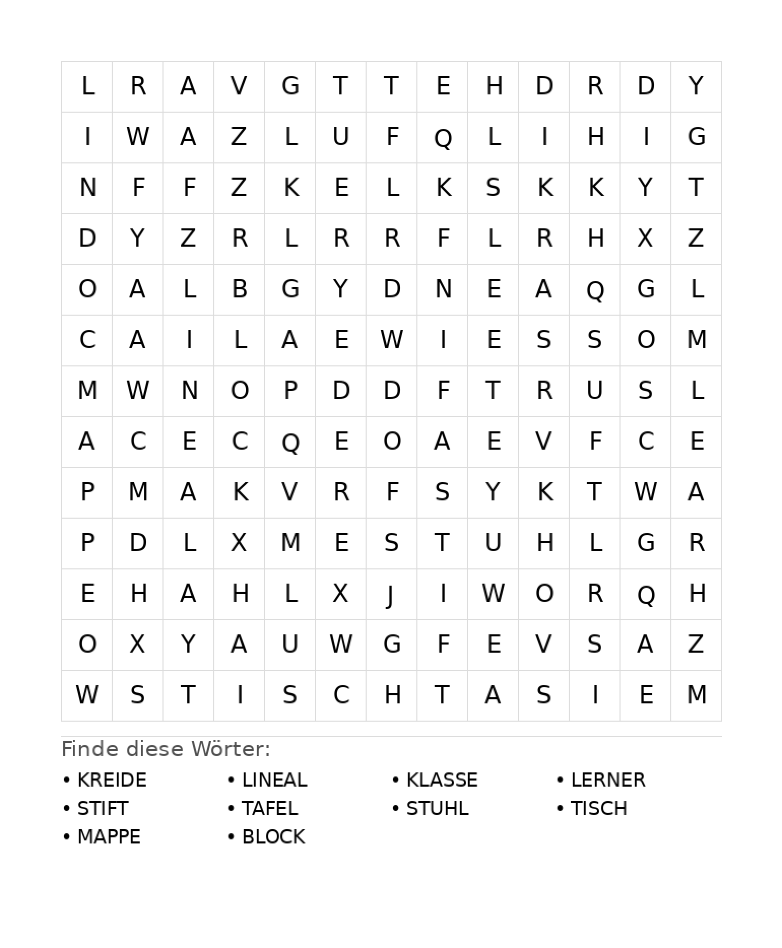Wortsuchrätsel Wortsuchrätsel: Schule für Grundschule aus der Kategorie Wortsuchrätsel - kostenlos ausdrucken
