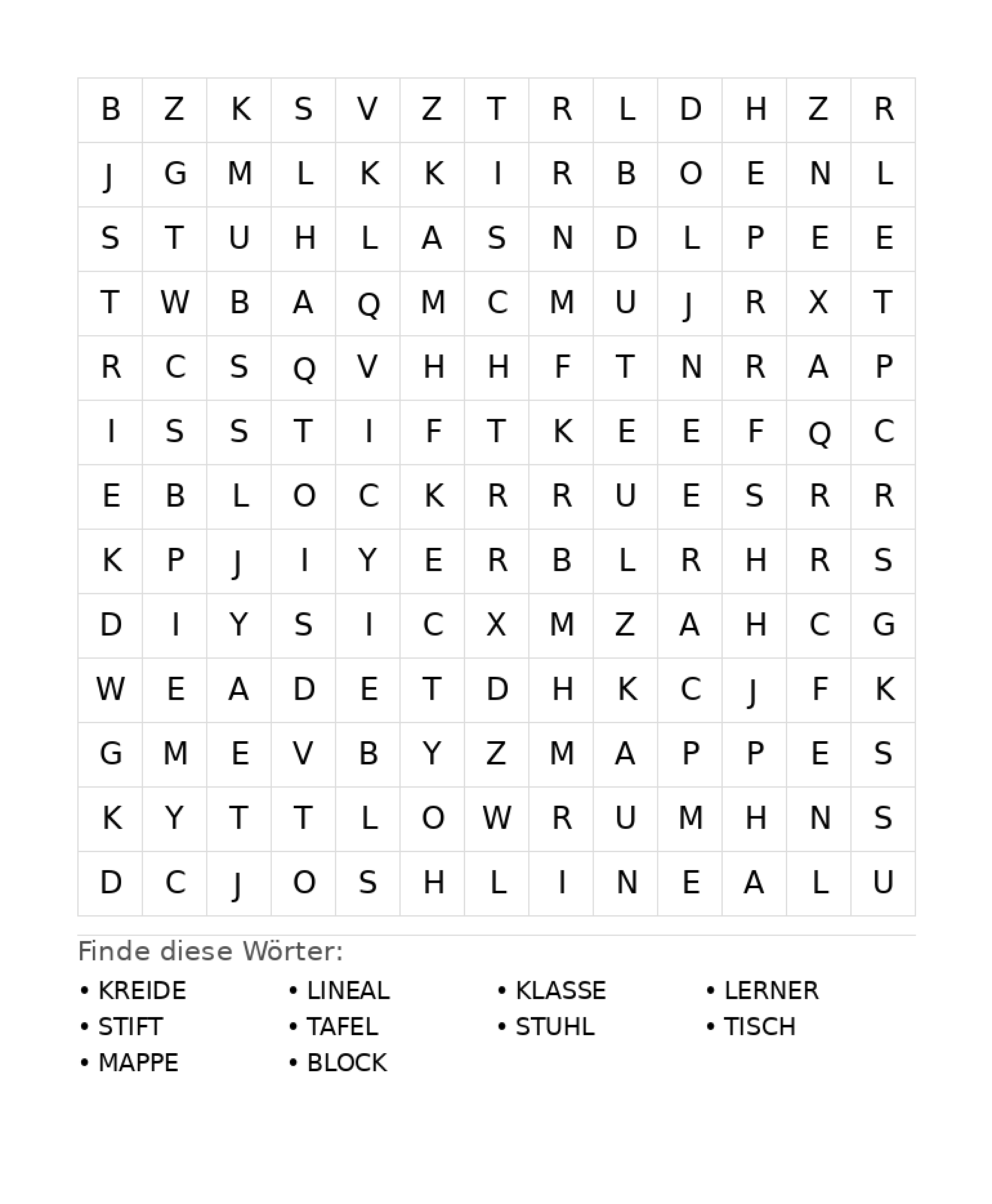 Wortsuchrätsel Wortsuchrätsel: Schule für Grundschule aus der Kategorie Wortsuchrätsel - kostenlos ausdrucken