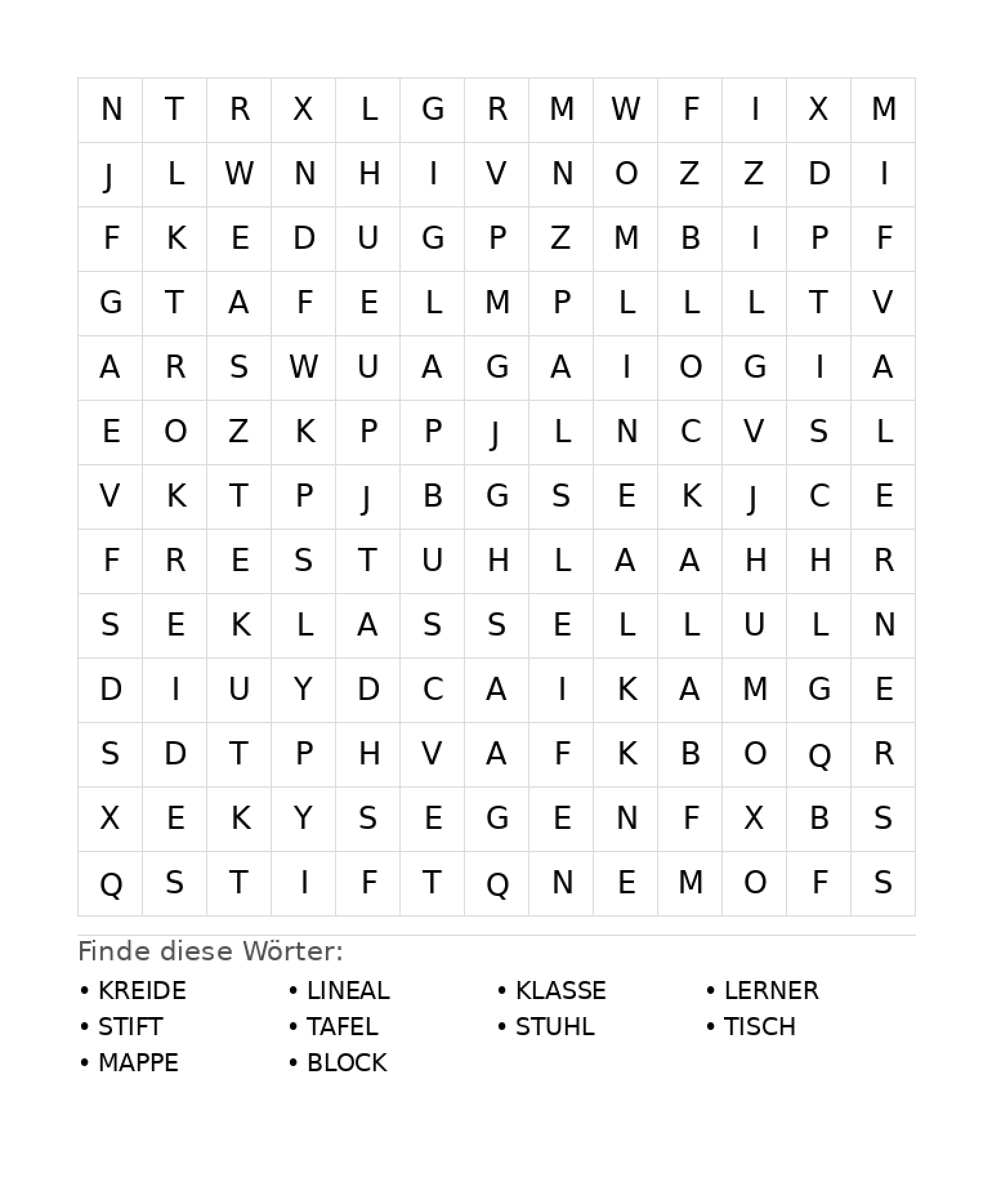 Wortsuchrätsel Wortsuchrätsel: Schule für Grundschule aus der Kategorie Wortsuchrätsel - kostenlos ausdrucken