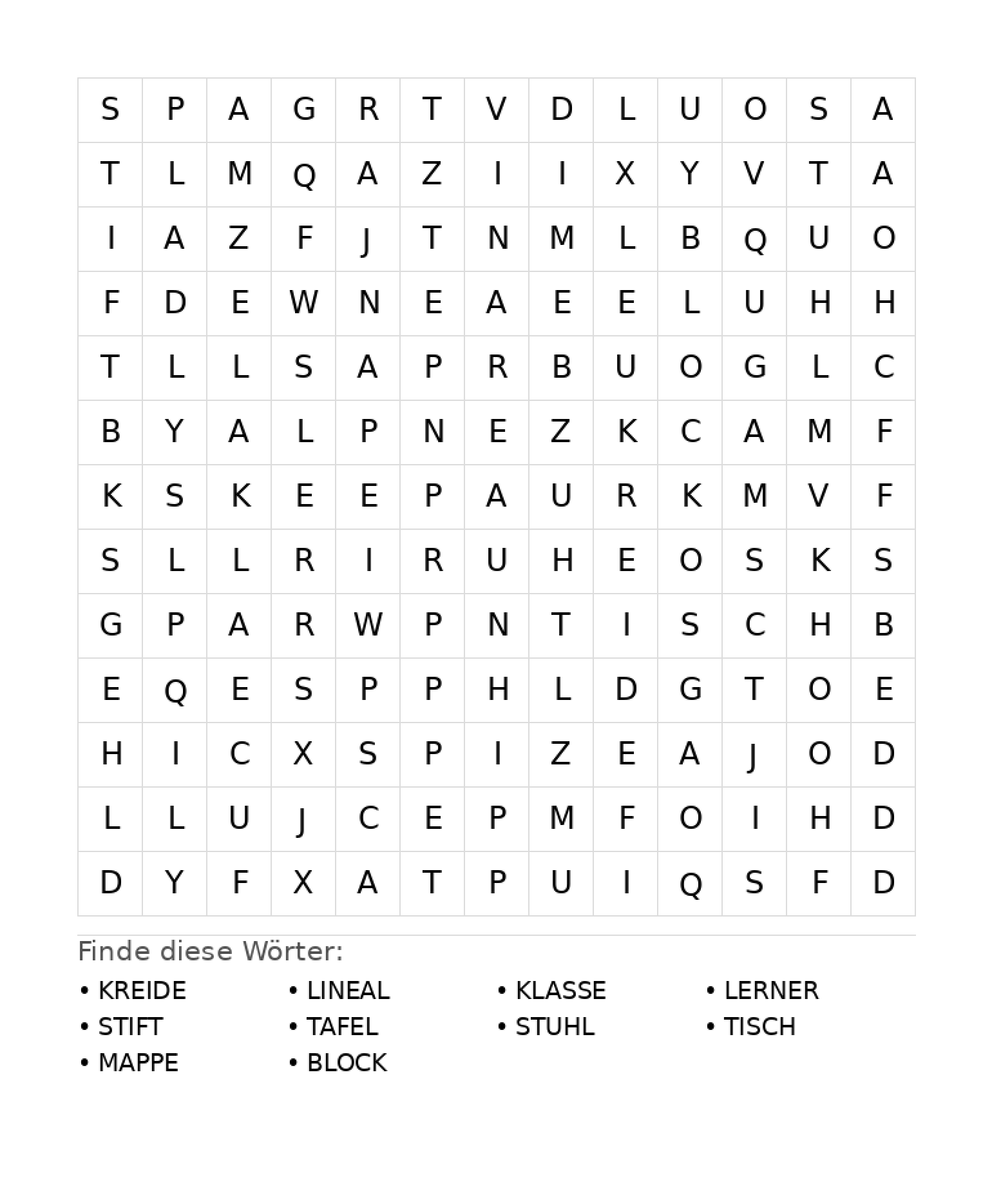Wortsuchrätsel Wortsuchrätsel: Schule für Grundschule aus der Kategorie Wortsuchrätsel - kostenlos ausdrucken