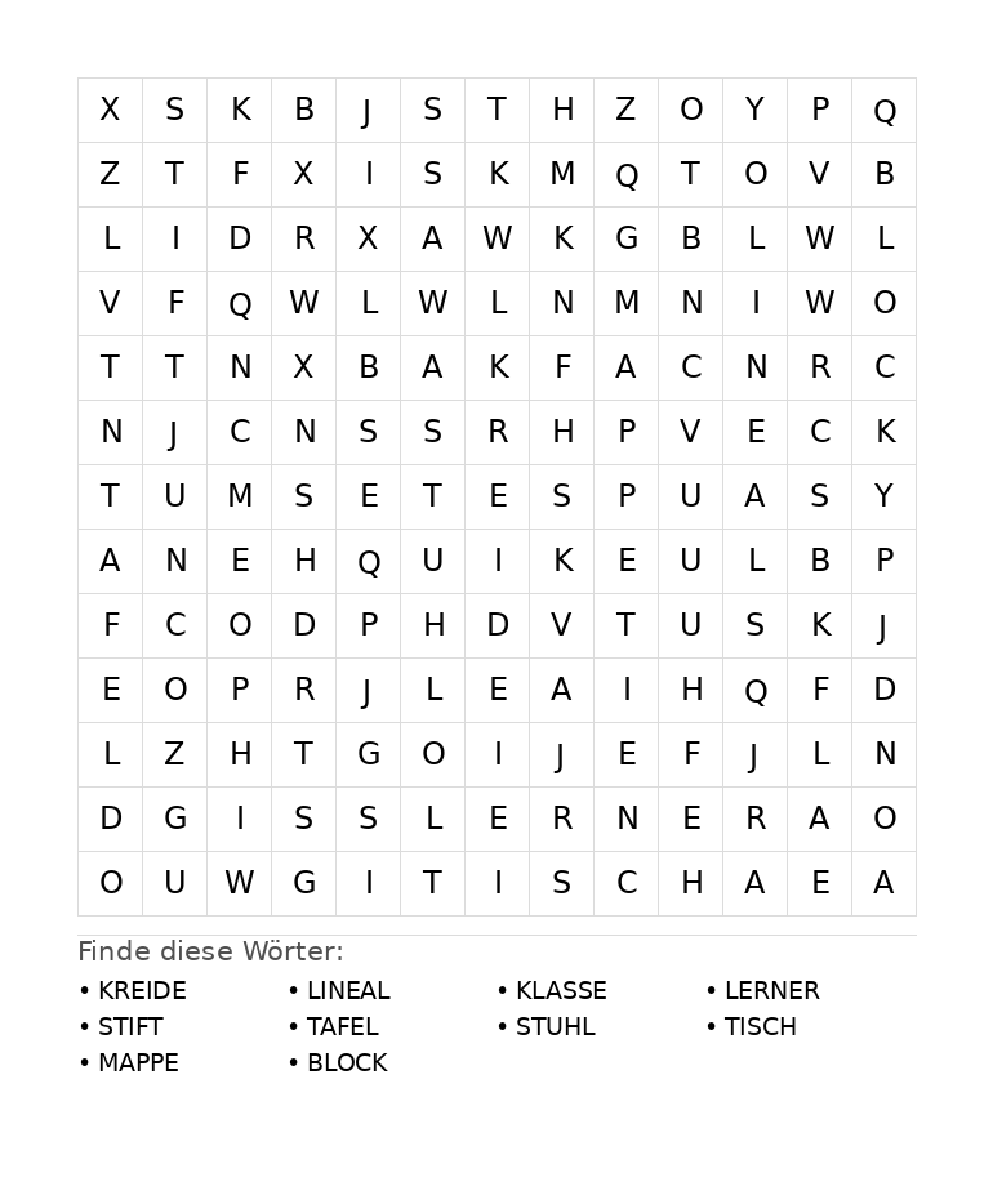 Wortsuchrätsel Wortsuchrätsel: Schule für Grundschule aus der Kategorie Wortsuchrätsel - kostenlos ausdrucken